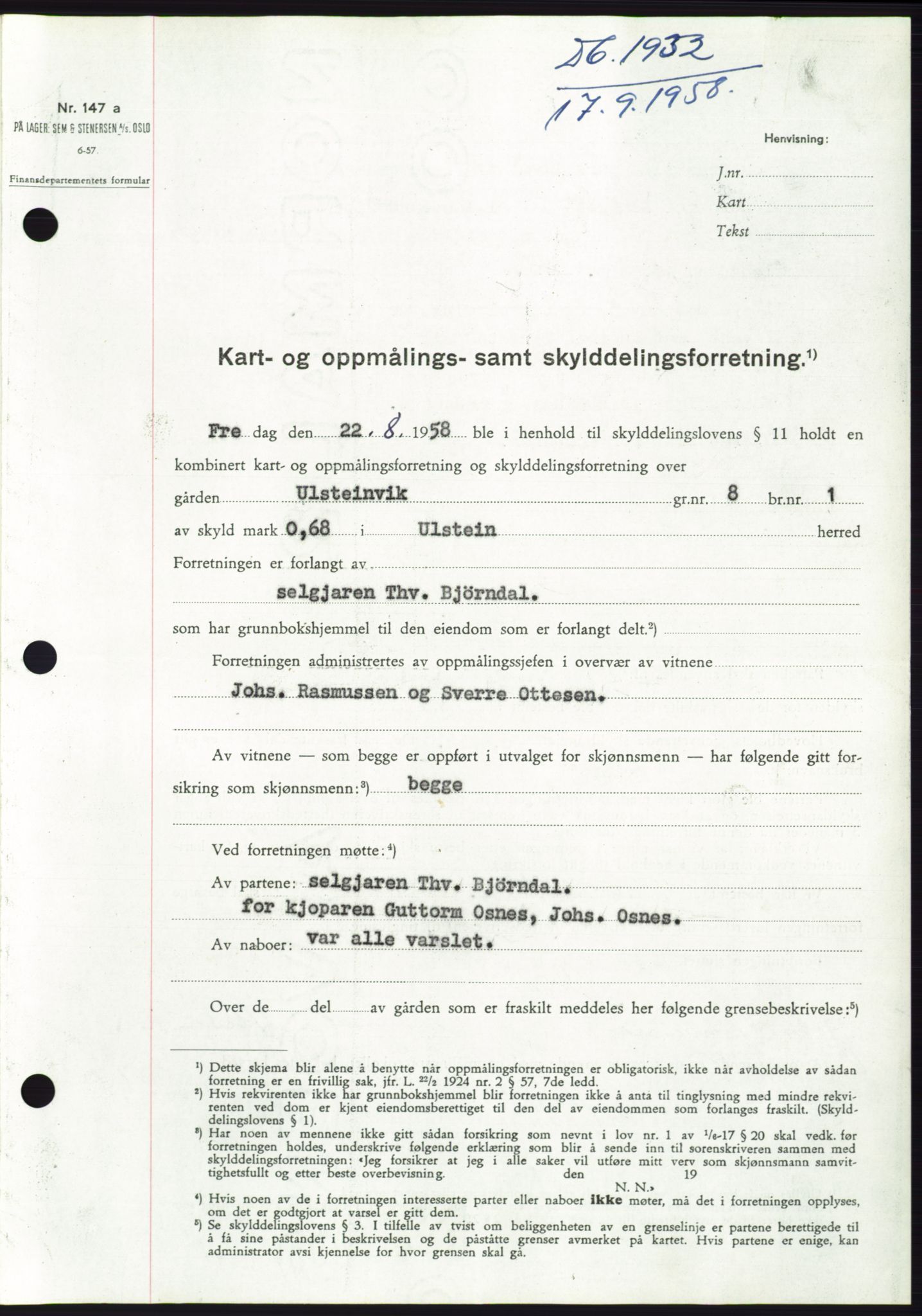 Søre Sunnmøre sorenskriveri, AV/SAT-A-4122/1/2/2C/L0110: Pantebok nr. 36A, 1958-1958, Dagboknr: 1932/1958