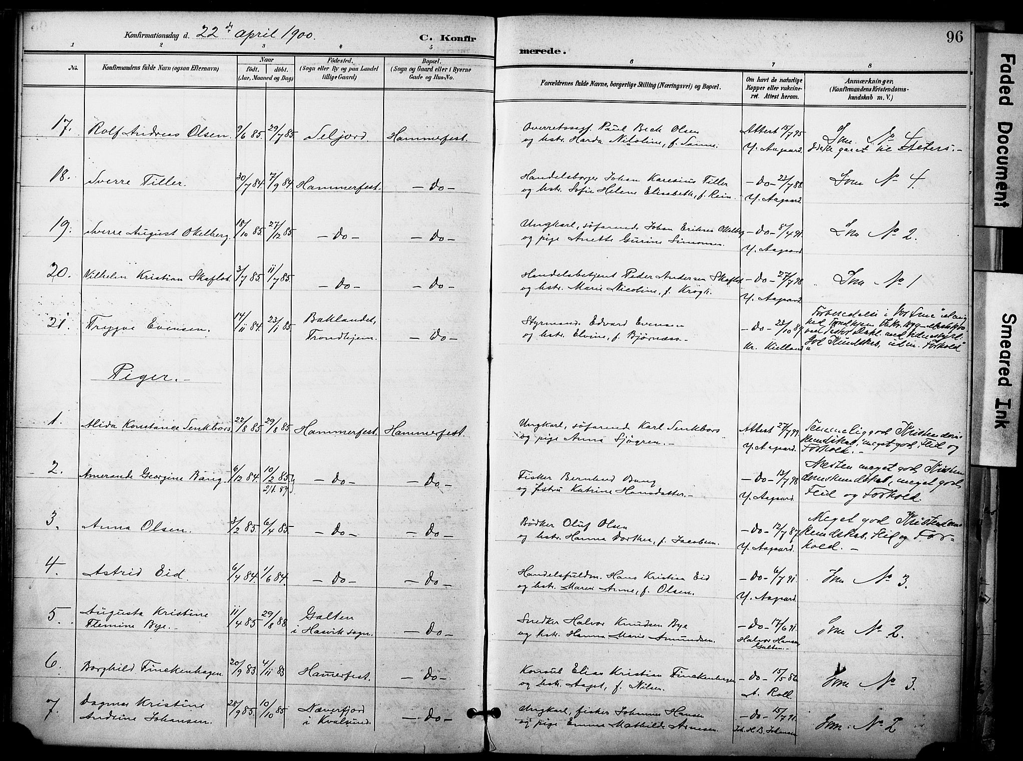 Hammerfest sokneprestkontor, AV/SATØ-S-1347/H/Ha/L0010.kirke: Ministerialbok nr. 10, 1898-1905, s. 96