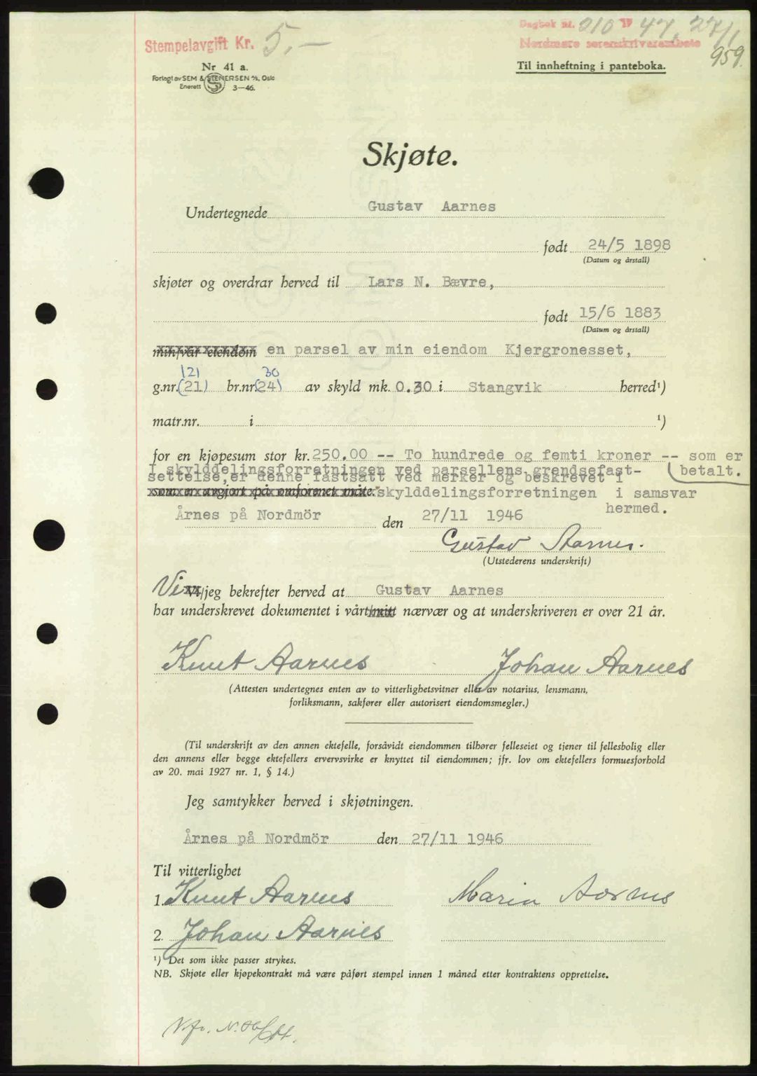 Nordmøre sorenskriveri, SAT/A-4132/1/2/2Ca: Pantebok nr. A103, 1946-1947, Dagboknr: 210/1947