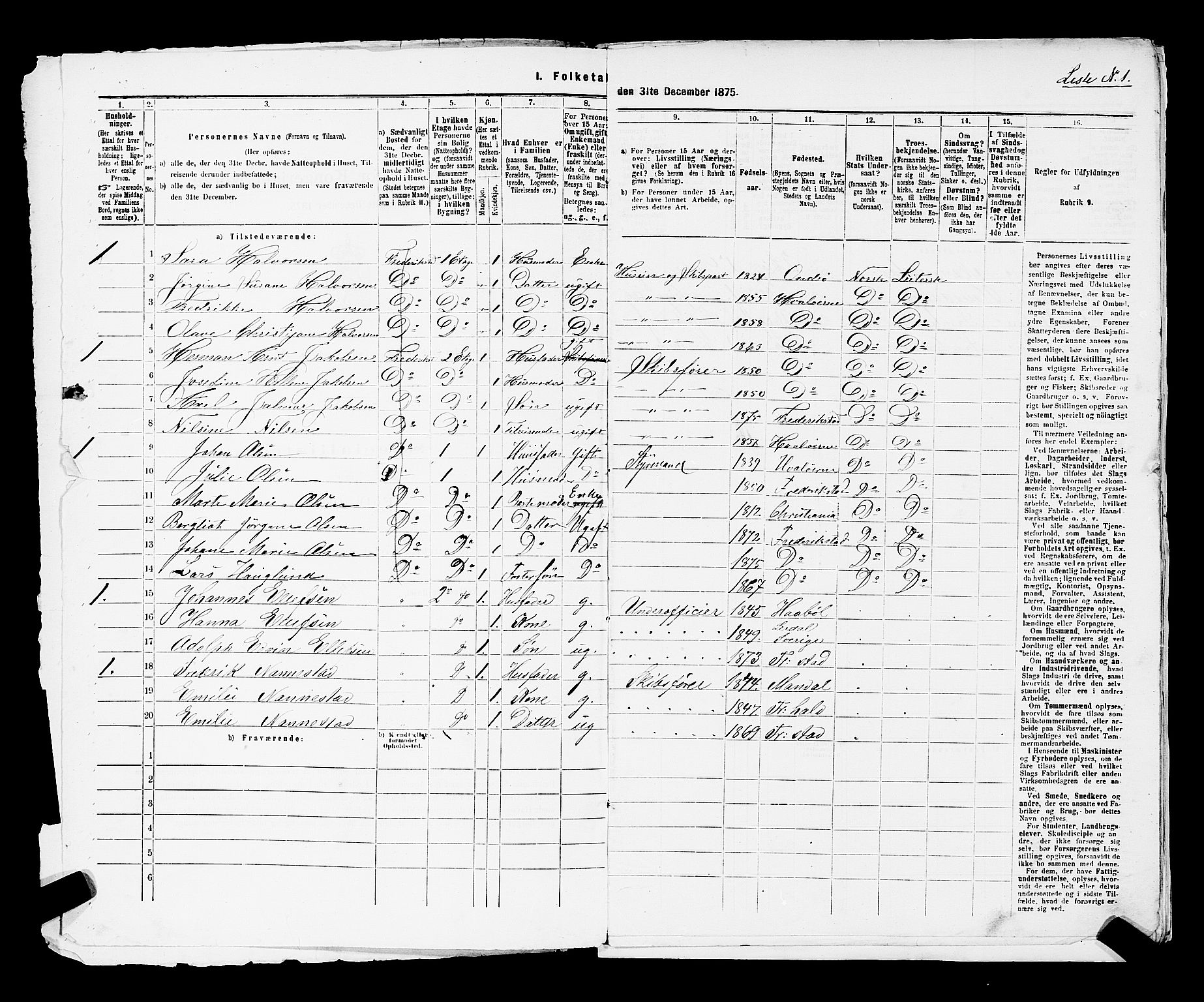 RA, Folketelling 1875 for 0103B Fredrikstad prestegjeld, Fredrikstad kjøpstad, 1875, s. 14