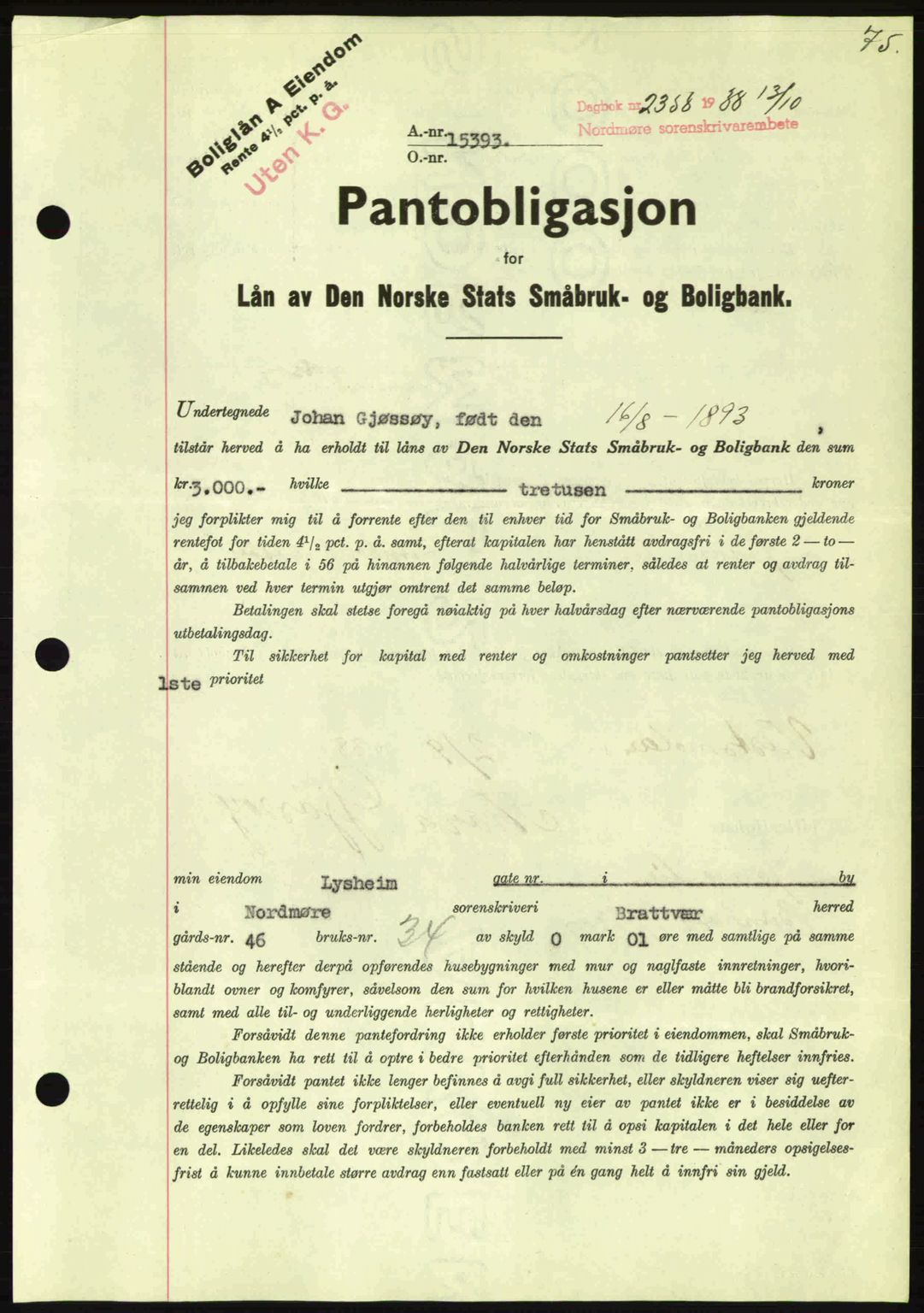 Nordmøre sorenskriveri, AV/SAT-A-4132/1/2/2Ca: Pantebok nr. B84, 1938-1939, Dagboknr: 2358/1938