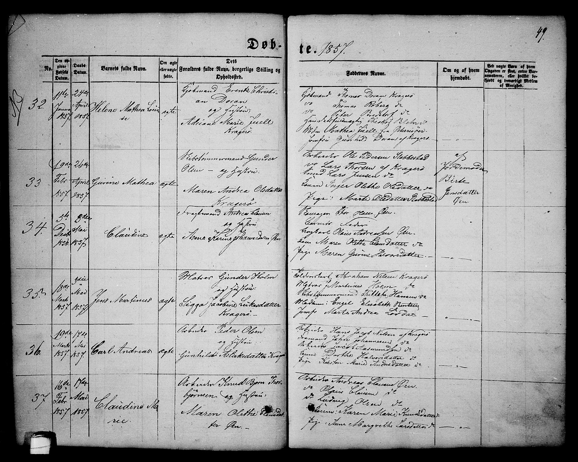 Kragerø kirkebøker, AV/SAKO-A-278/G/Ga/L0004: Klokkerbok nr. 4, 1853-1865, s. 49