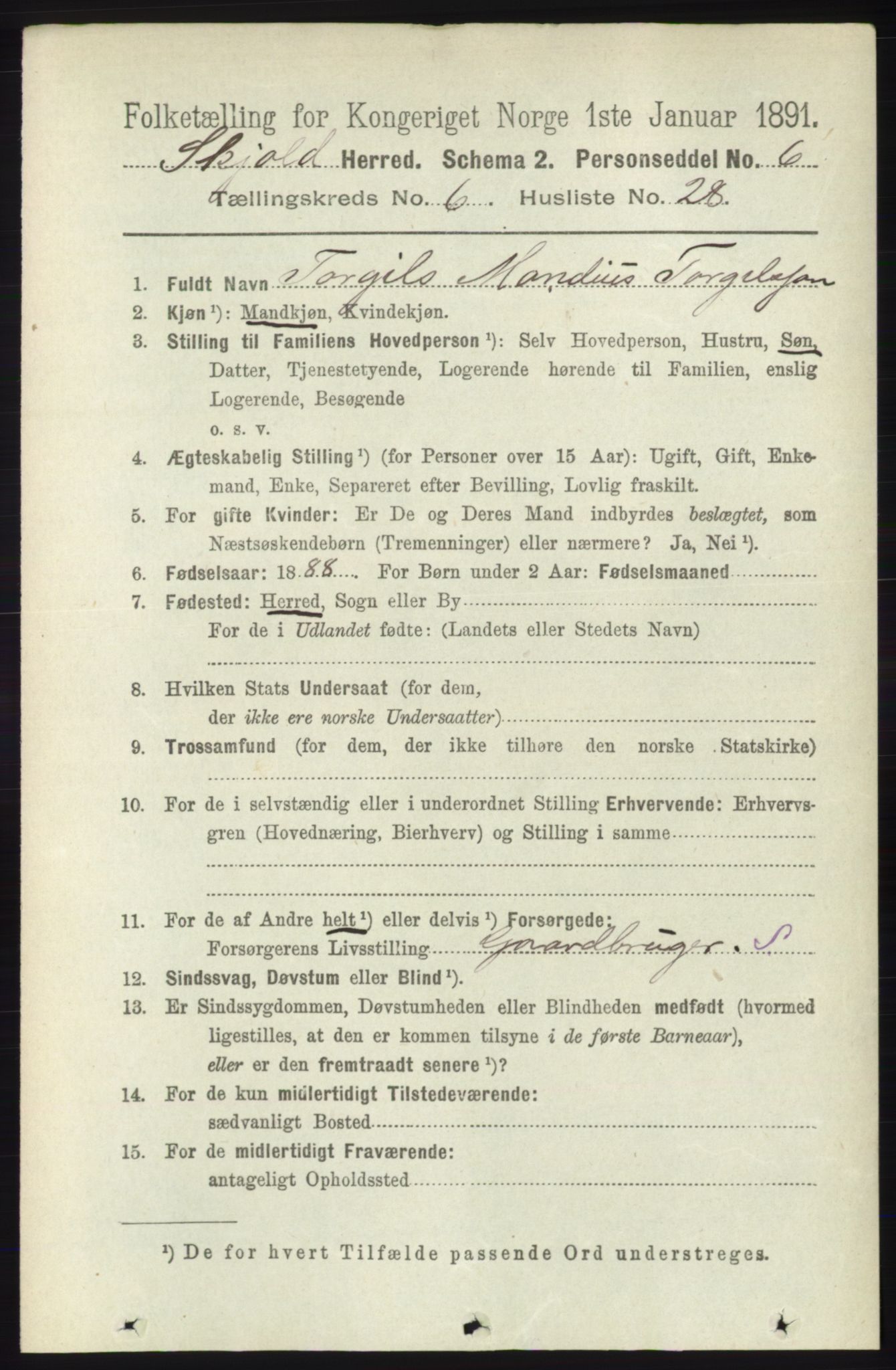 RA, Folketelling 1891 for 1154 Skjold herred, 1891, s. 1158