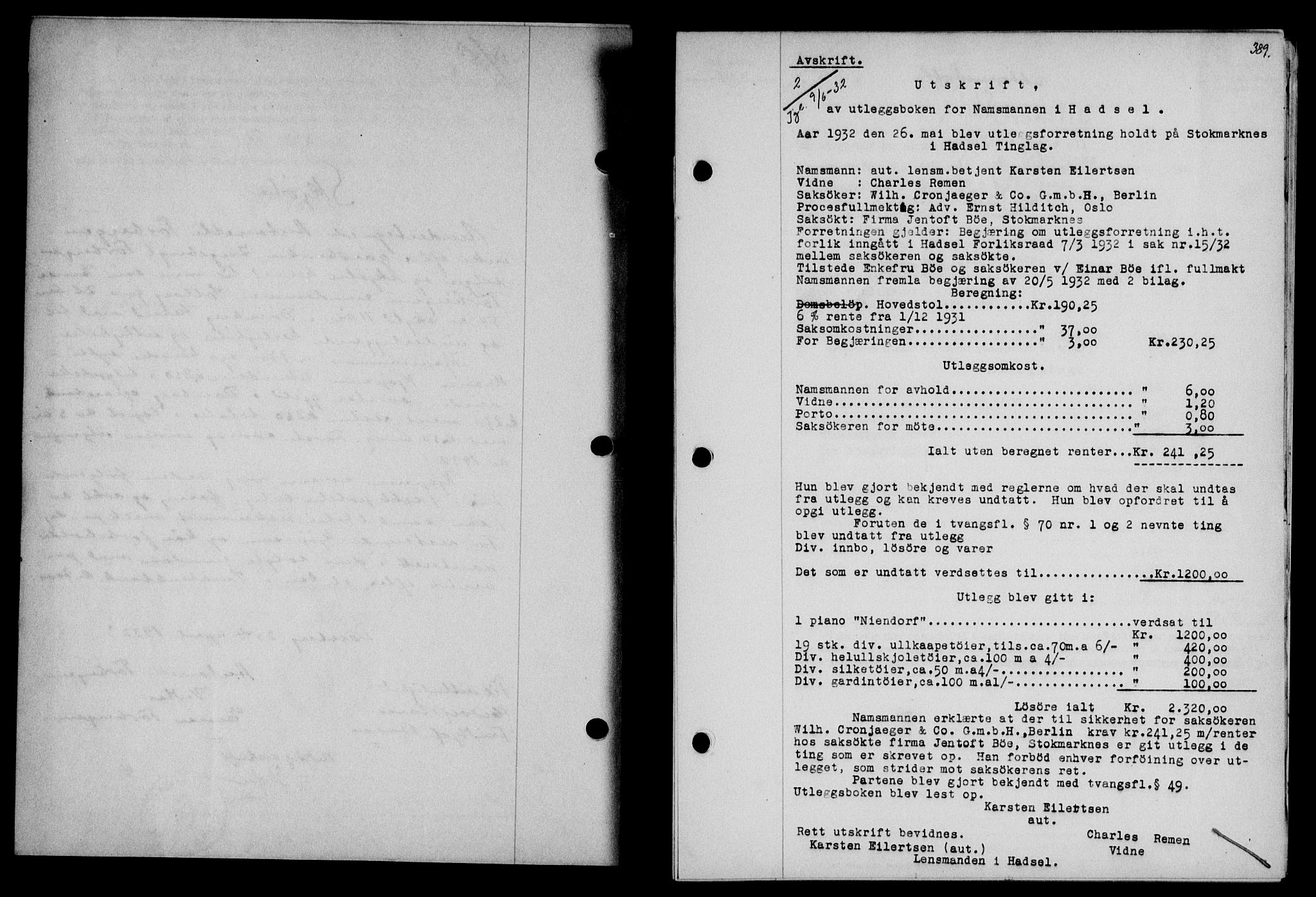 Vesterålen sorenskriveri, SAT/A-4180/1/2/2Ca/L0055: Pantebok nr. 48, 1932-1932, Tingl.dato: 09.06.1932