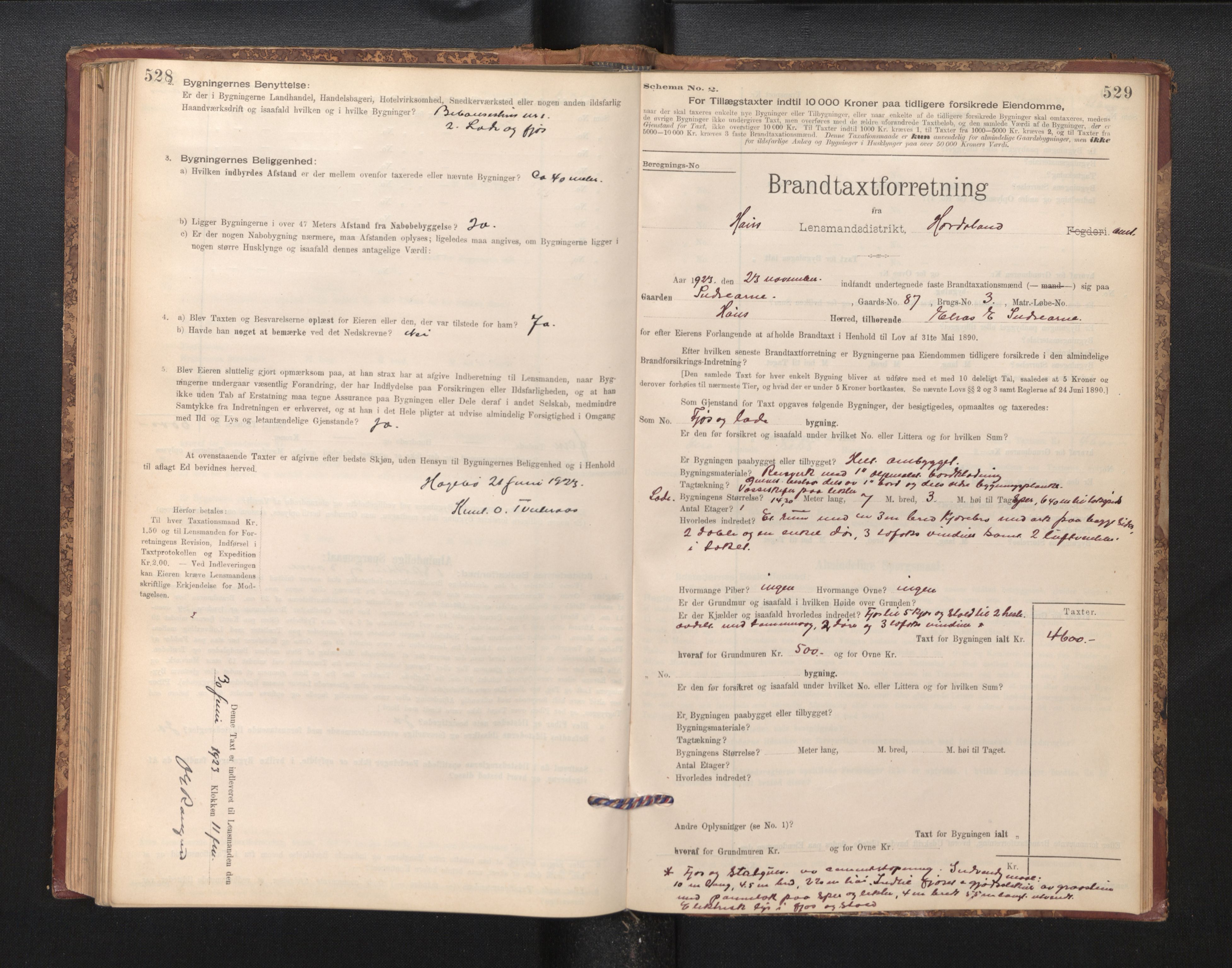 Lensmannen i Haus, SAB/A-32701/0012/L0006: Branntakstprotokoll, skjematakst, 1895-1941, s. 528-529