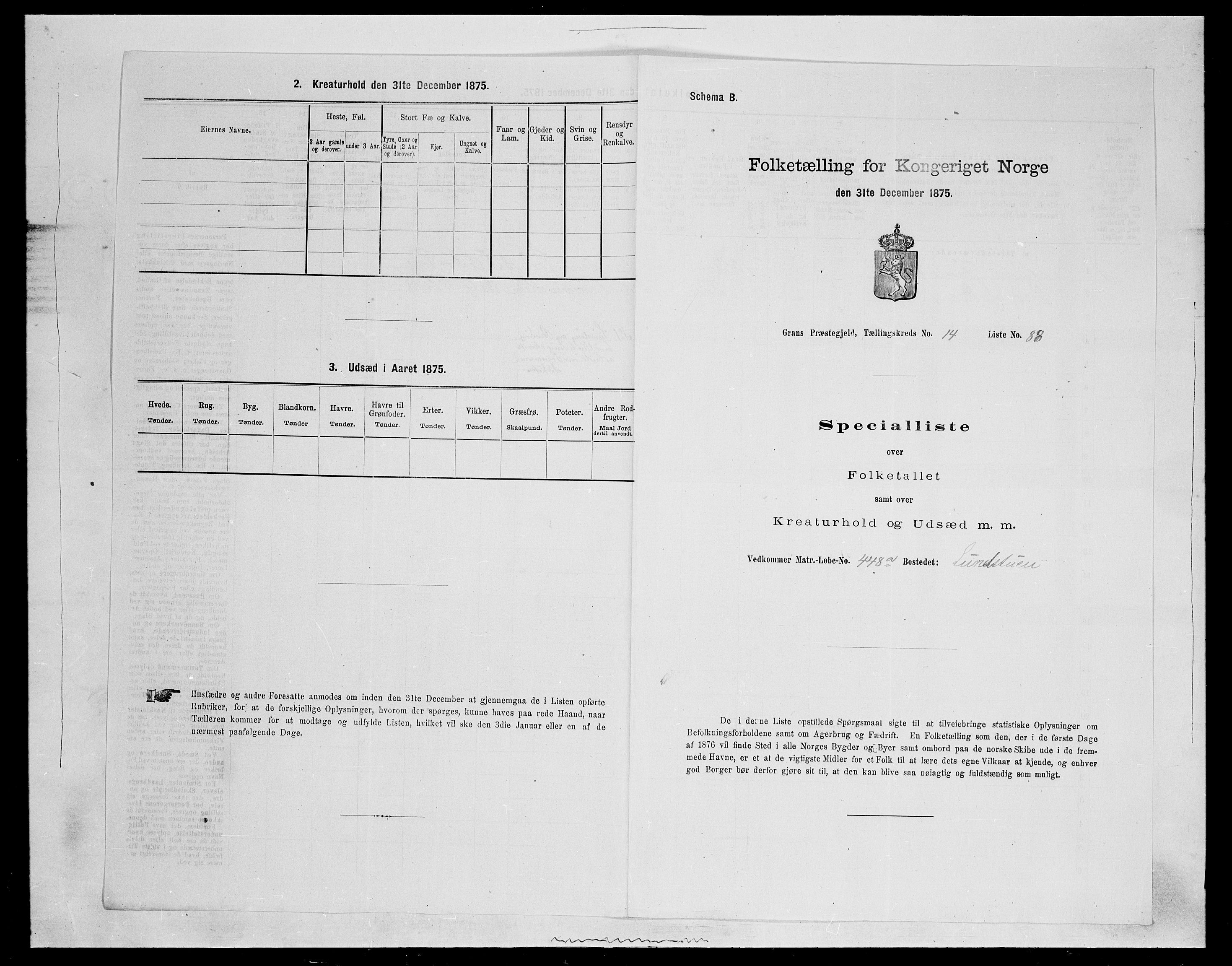 SAH, Folketelling 1875 for 0534P Gran prestegjeld, 1875, s. 2705