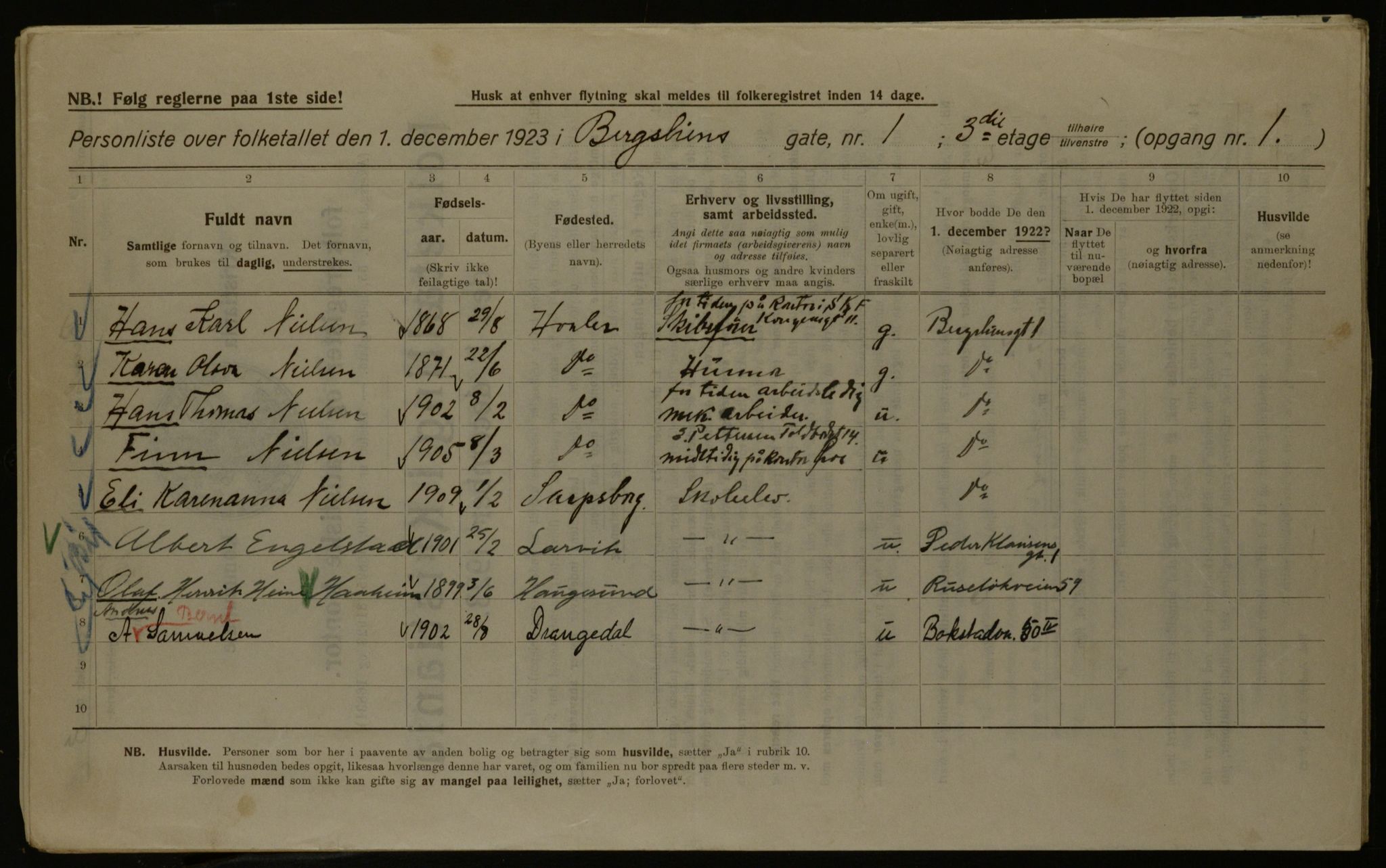 OBA, Kommunal folketelling 1.12.1923 for Kristiania, 1923, s. 4916