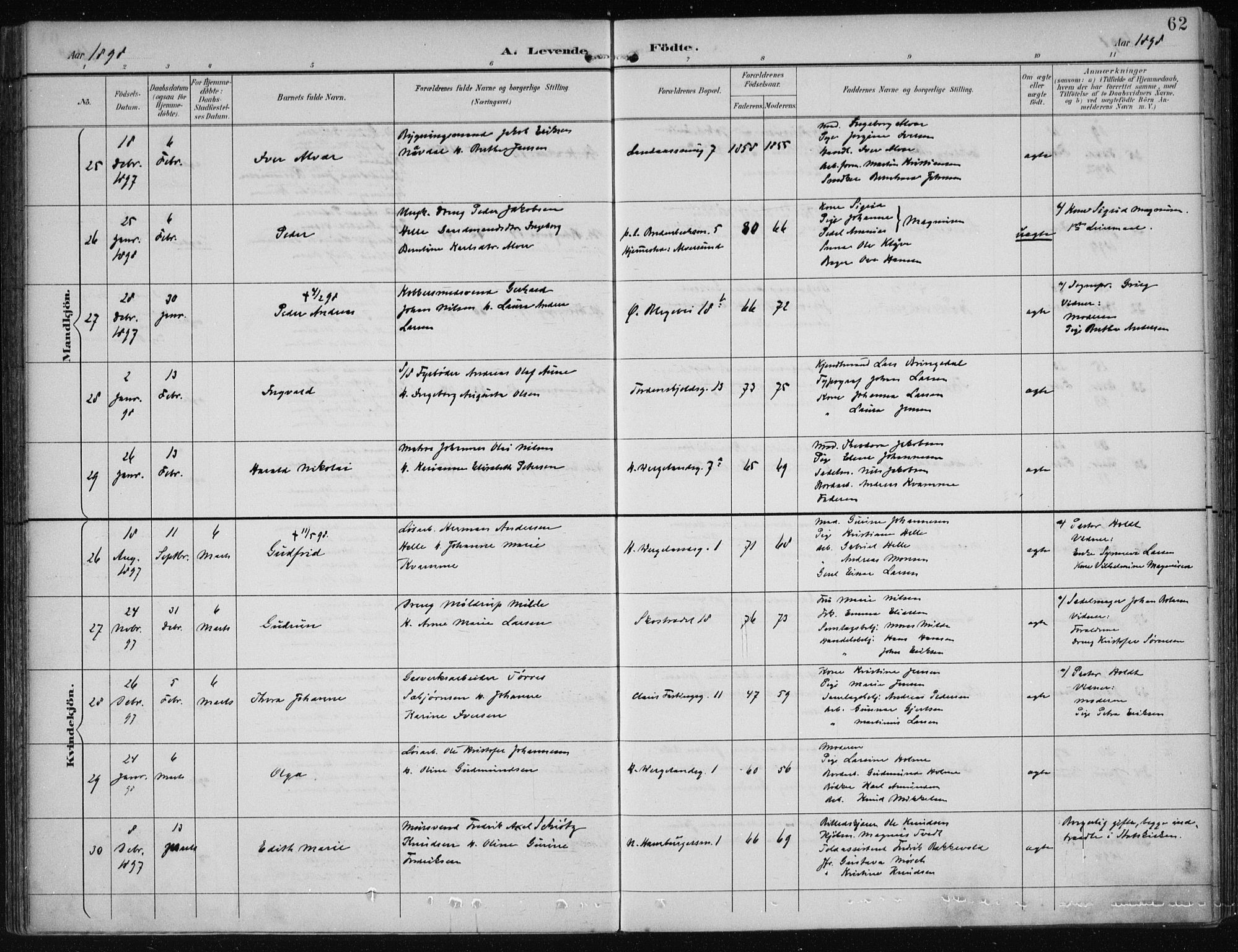 Korskirken sokneprestembete, AV/SAB-A-76101/H/Hab: Klokkerbok nr. B 10, 1896-1905, s. 62