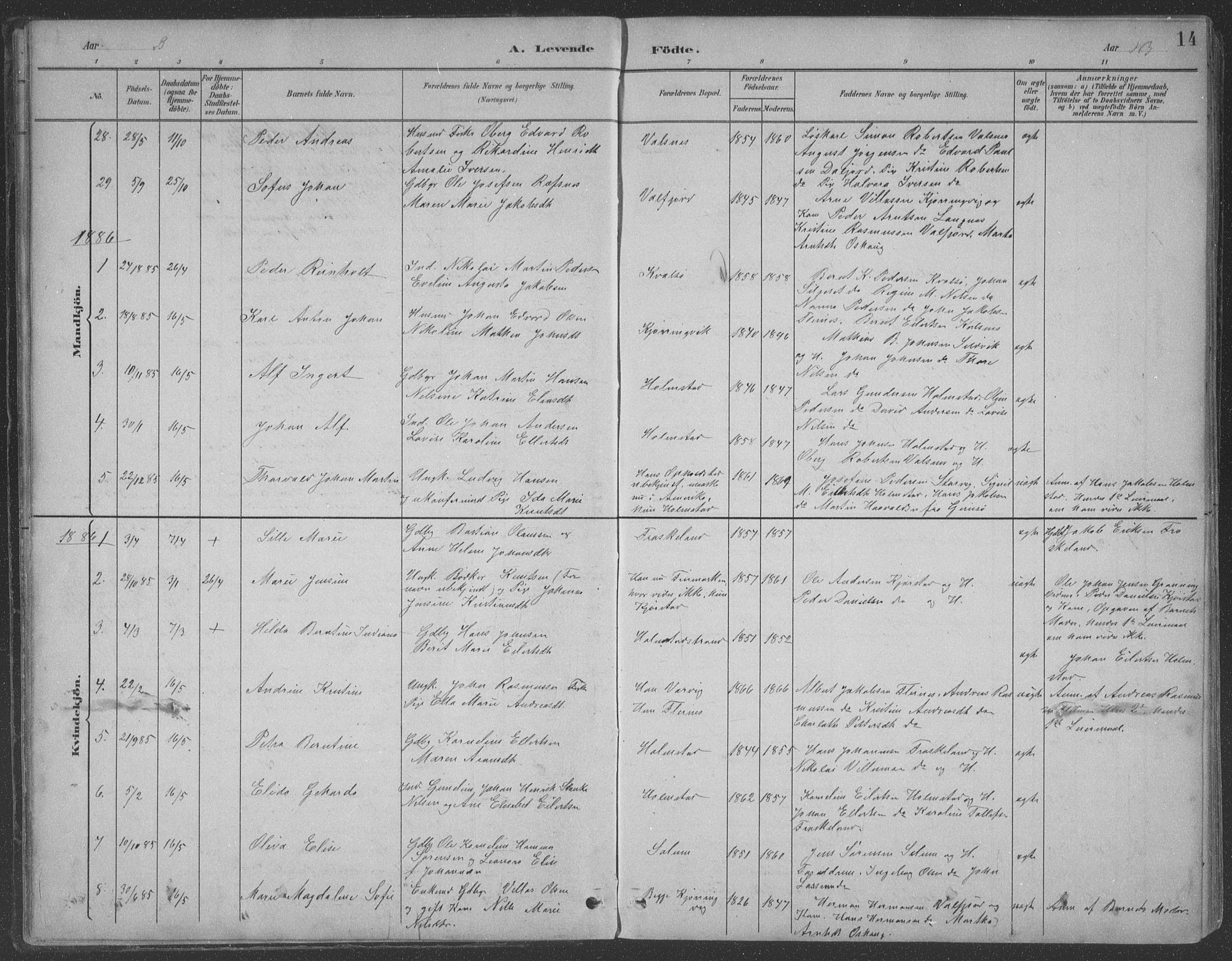 Ministerialprotokoller, klokkerbøker og fødselsregistre - Nordland, SAT/A-1459/890/L1290: Klokkerbok nr. 890C01, 1882-1911, s. 14
