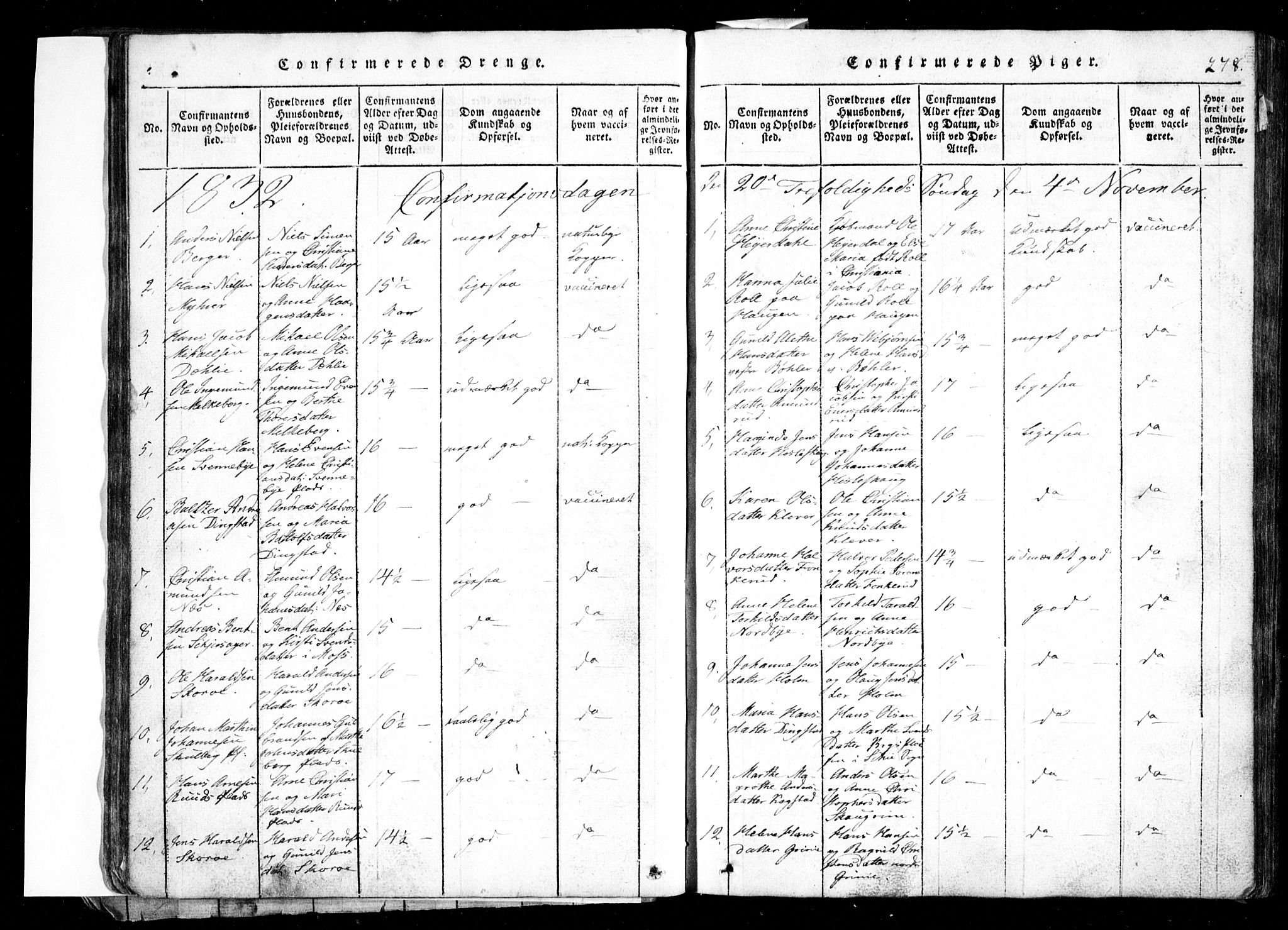 Spydeberg prestekontor Kirkebøker, SAO/A-10924/G/Ga/L0001: Klokkerbok nr. I 1, 1814-1868, s. 278