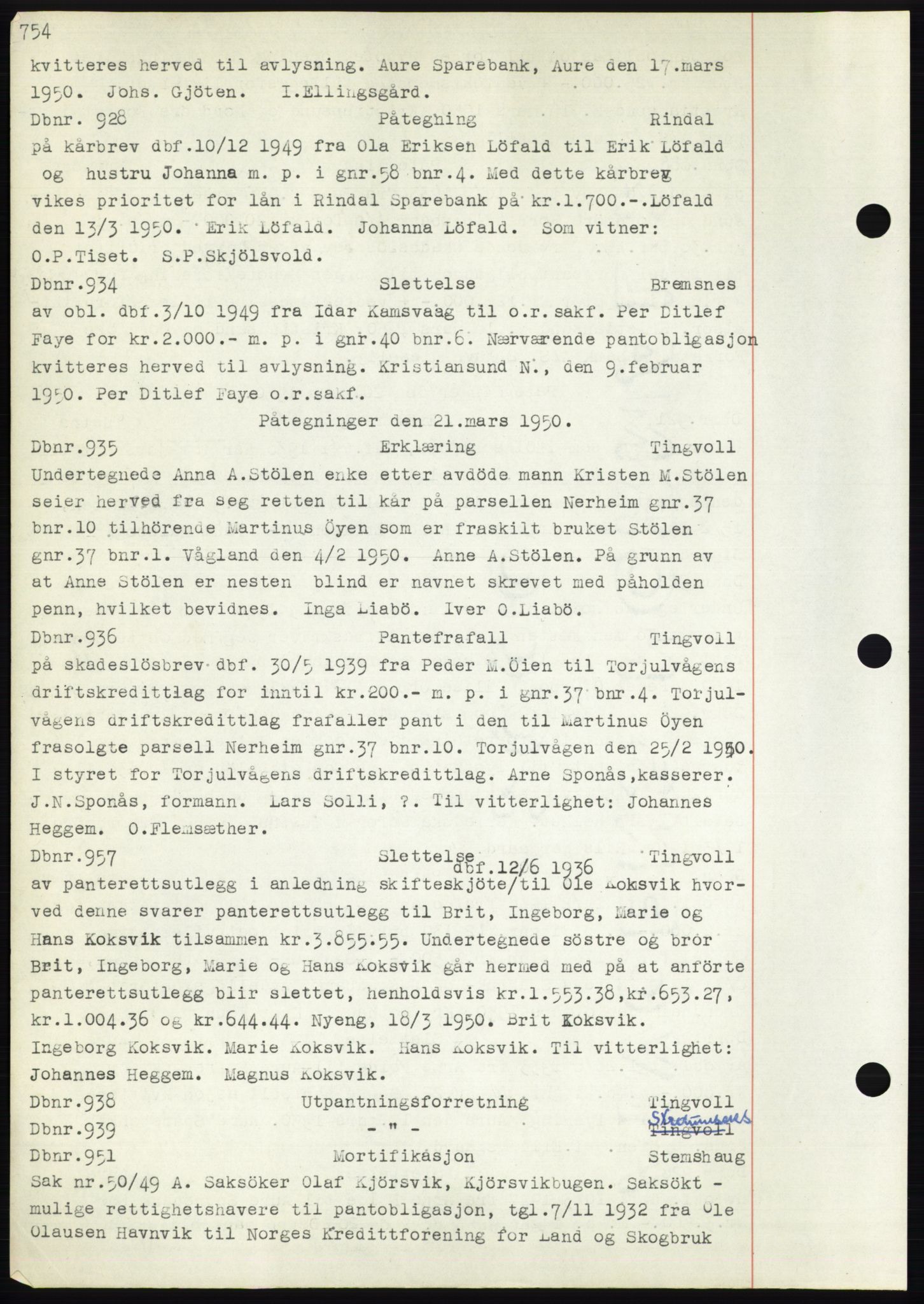 Nordmøre sorenskriveri, SAT/A-4132/1/2/2Ca: Pantebok nr. C82b, 1946-1951, Dagboknr: 928/1950