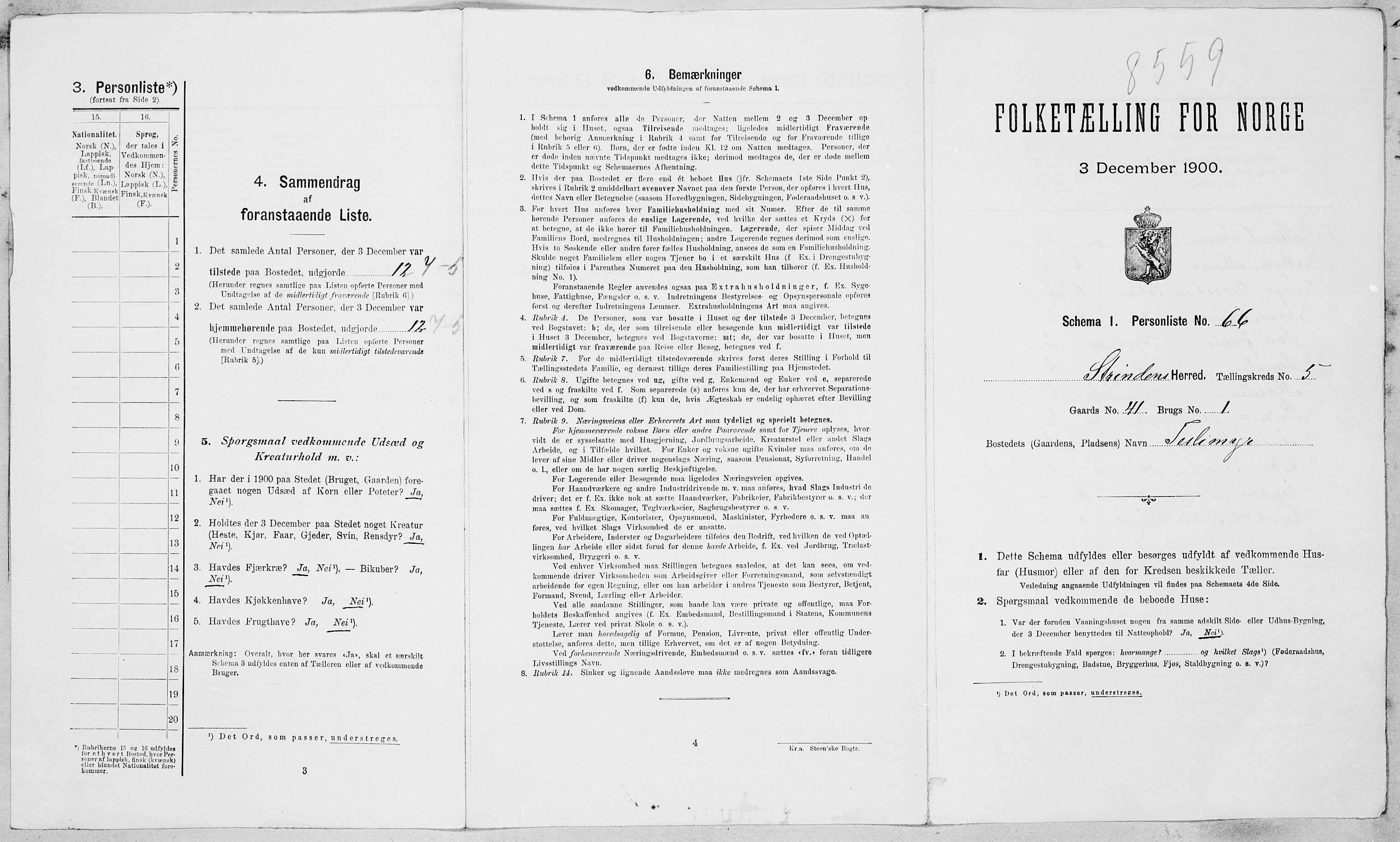 SAT, Folketelling 1900 for 1660 Strinda herred, 1900, s. 911