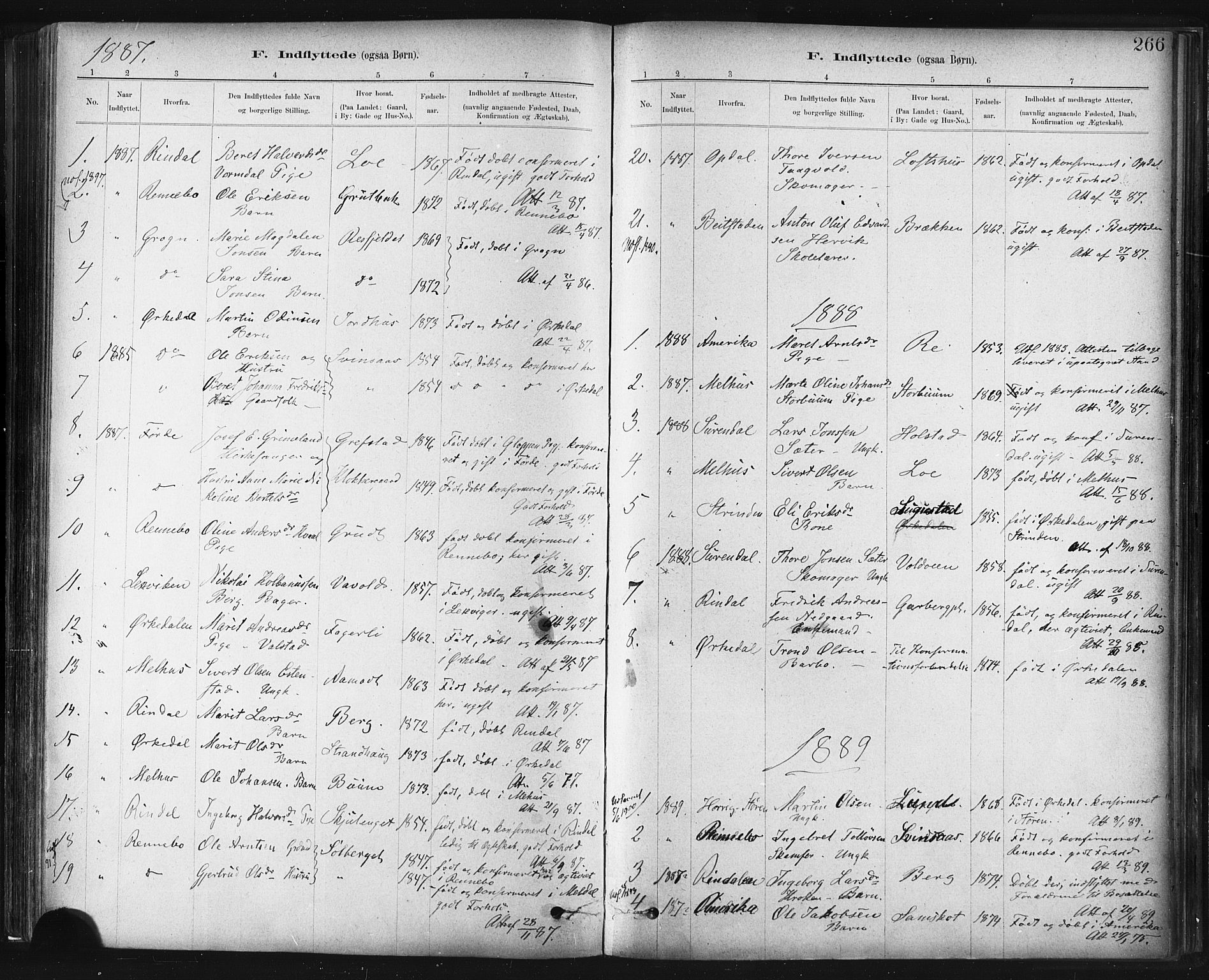Ministerialprotokoller, klokkerbøker og fødselsregistre - Sør-Trøndelag, AV/SAT-A-1456/672/L0857: Ministerialbok nr. 672A09, 1882-1893, s. 266