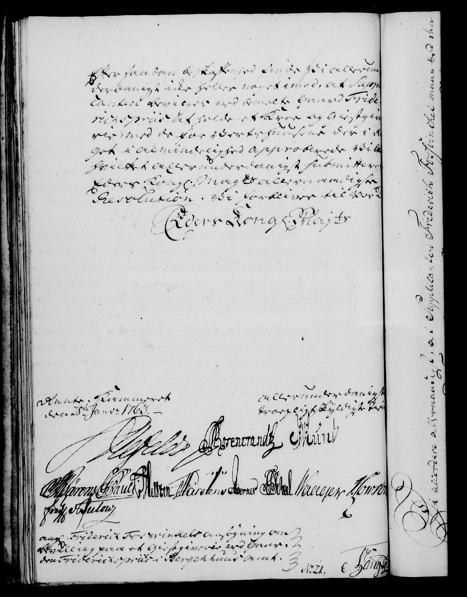 Rentekammeret, Kammerkanselliet, AV/RA-EA-3111/G/Gf/Gfa/L0045: Norsk relasjons- og resolusjonsprotokoll (merket RK 52.45), 1763, s. 73