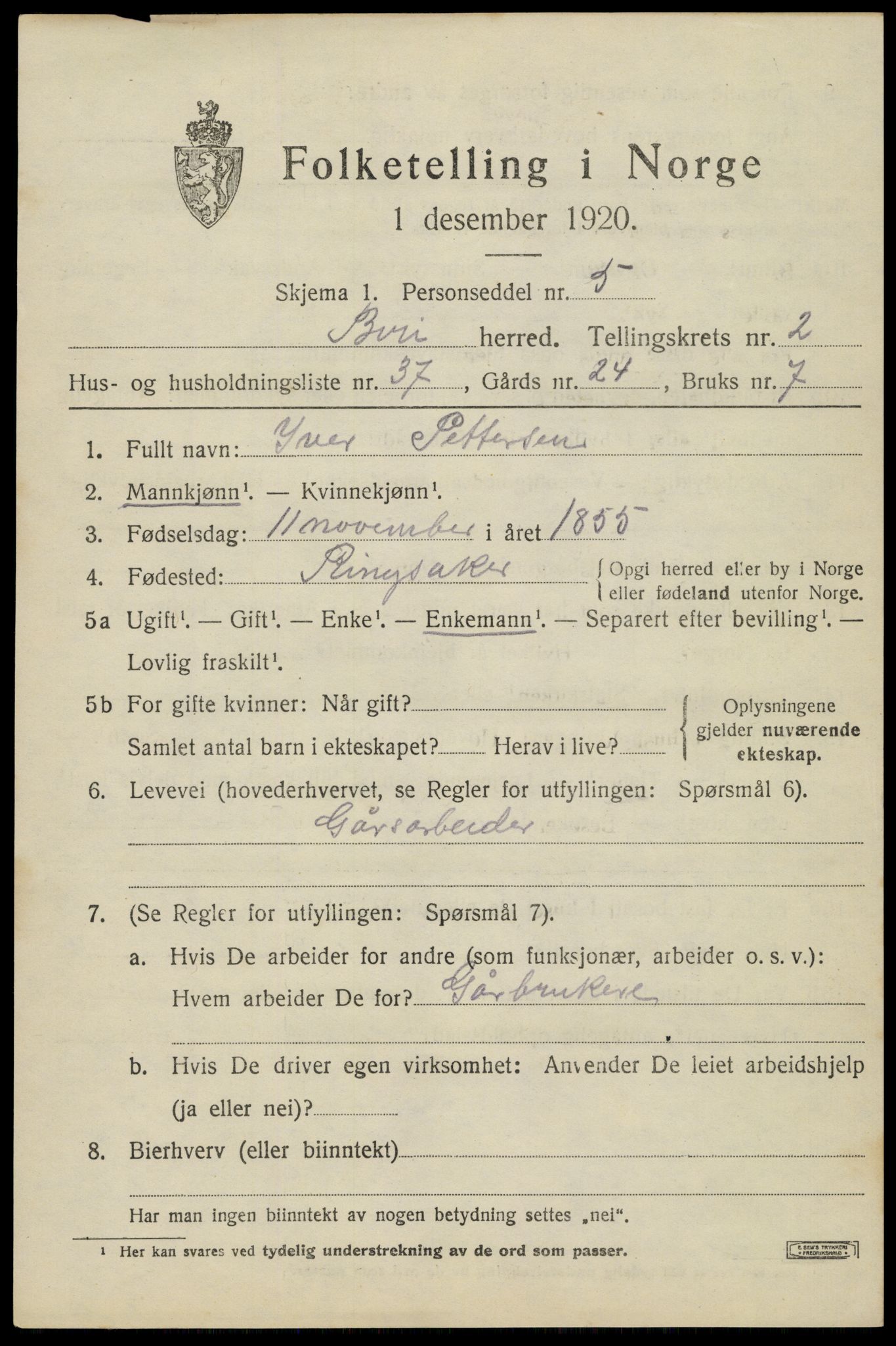 SAH, Folketelling 1920 for 0525 Biri herred, 1920, s. 2331