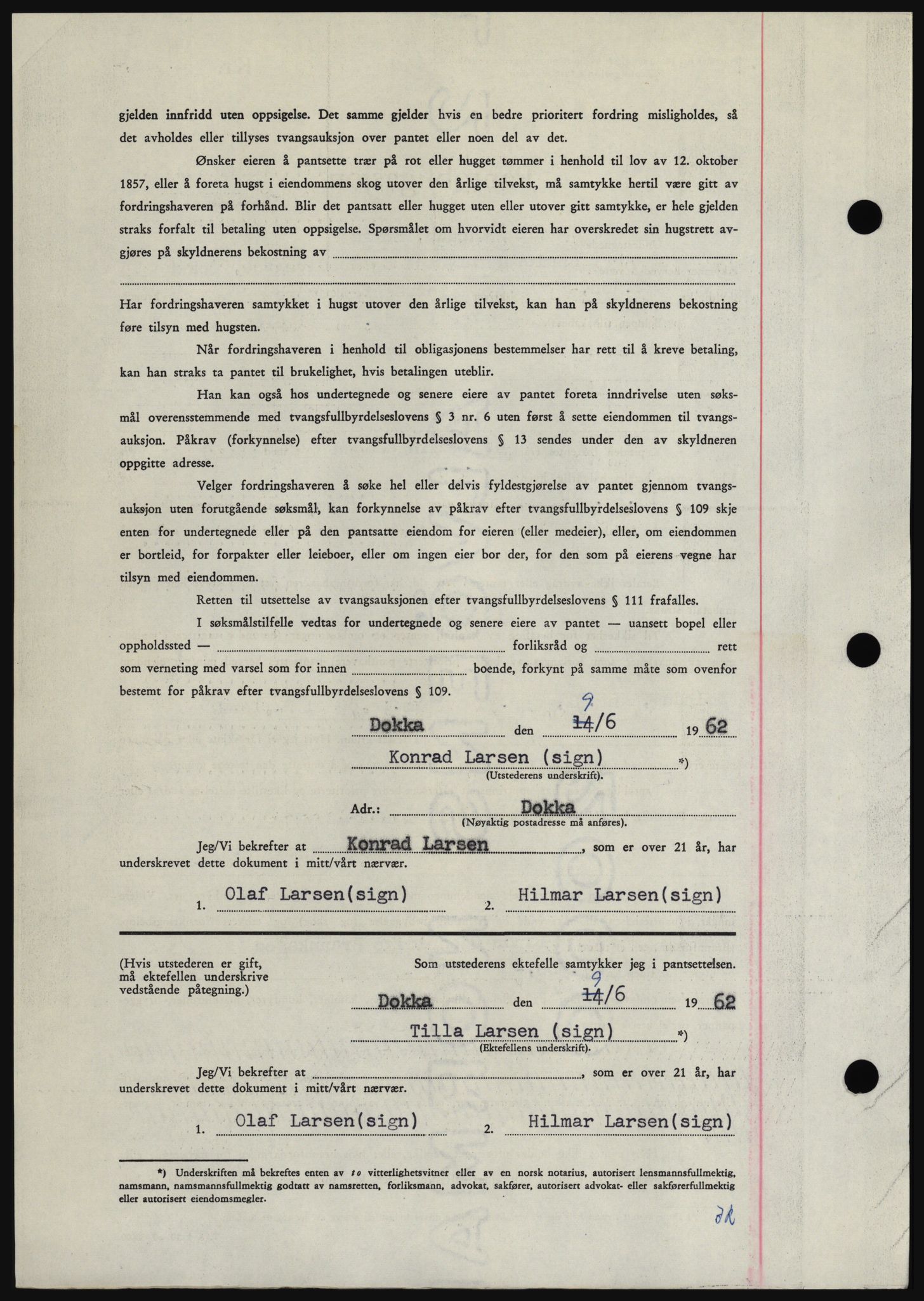 Hadeland og Land tingrett, AV/SAH-TING-010/H/Hb/Hbc/L0048: Pantebok nr. B48, 1962-1962, Dagboknr: 2013/1962