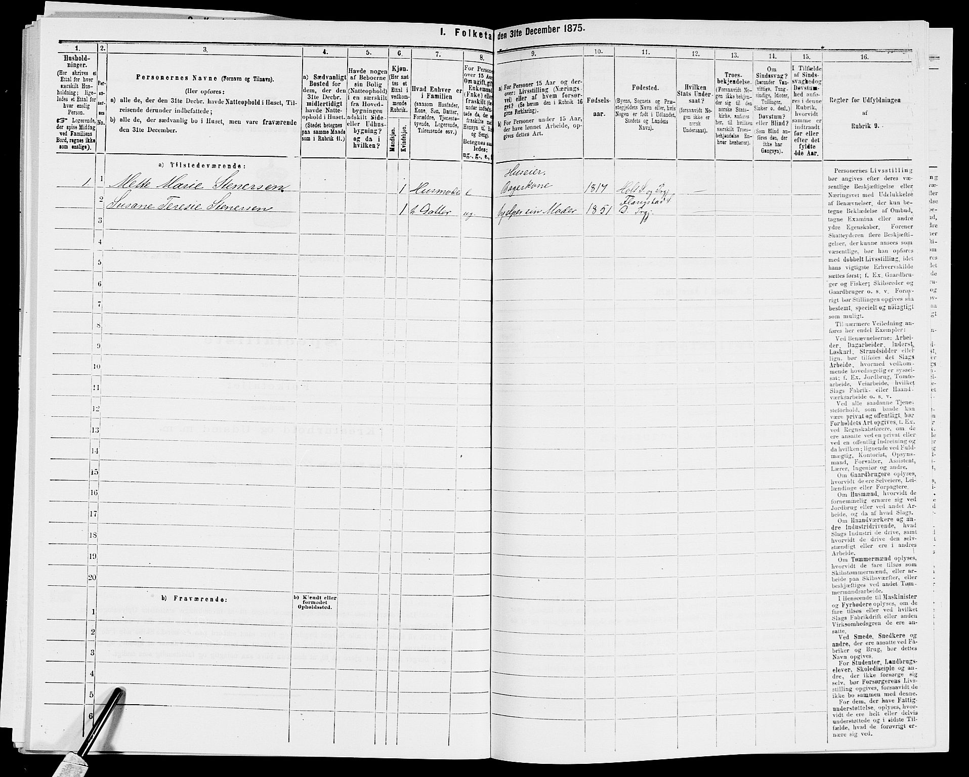 SAK, Folketelling 1875 for 0915P Dypvåg prestegjeld, 1875, s. 1197