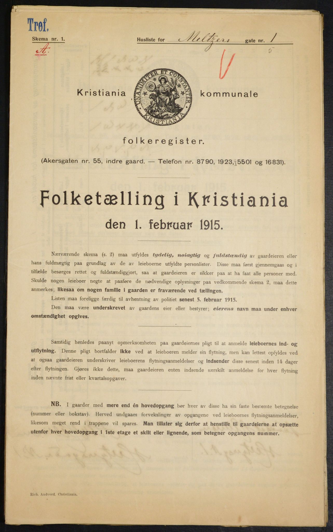 OBA, Kommunal folketelling 1.2.1915 for Kristiania, 1915, s. 64554