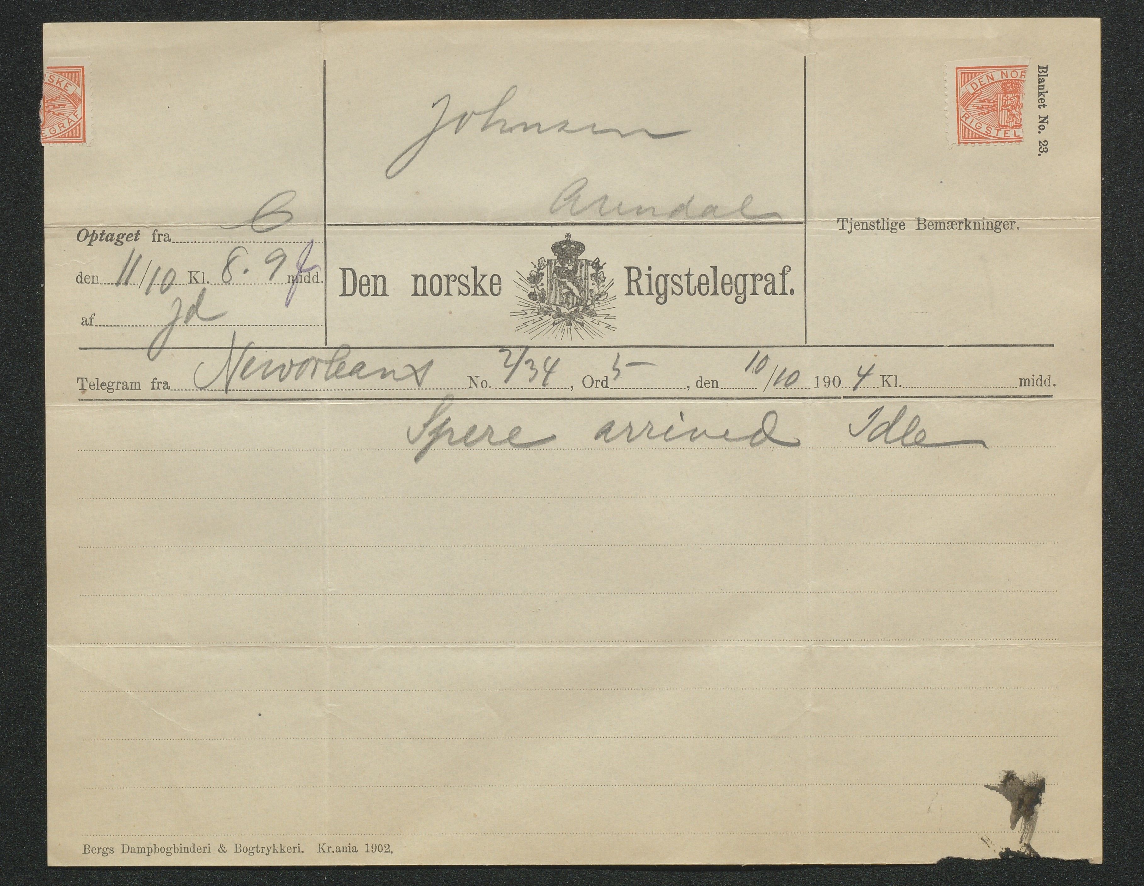 Arendals Dampskibsselskab (ADS), AAKS/PA-1716/1/15/L0018: Skipspapirer D/S Spero, 1898-1904