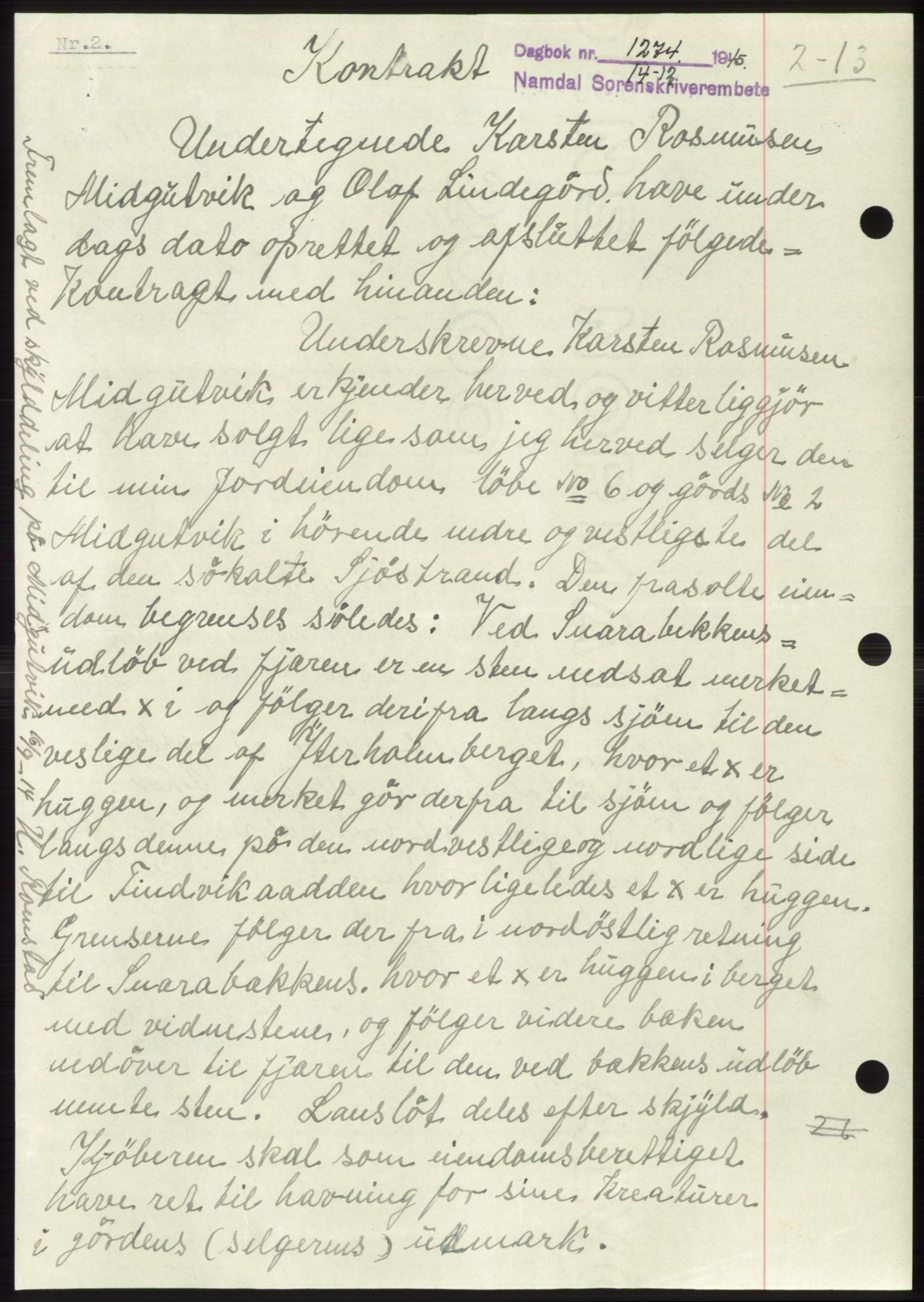Namdal sorenskriveri, SAT/A-4133/1/2/2C: Pantebok nr. -, 1944-1945, Dagboknr: 1274/1945