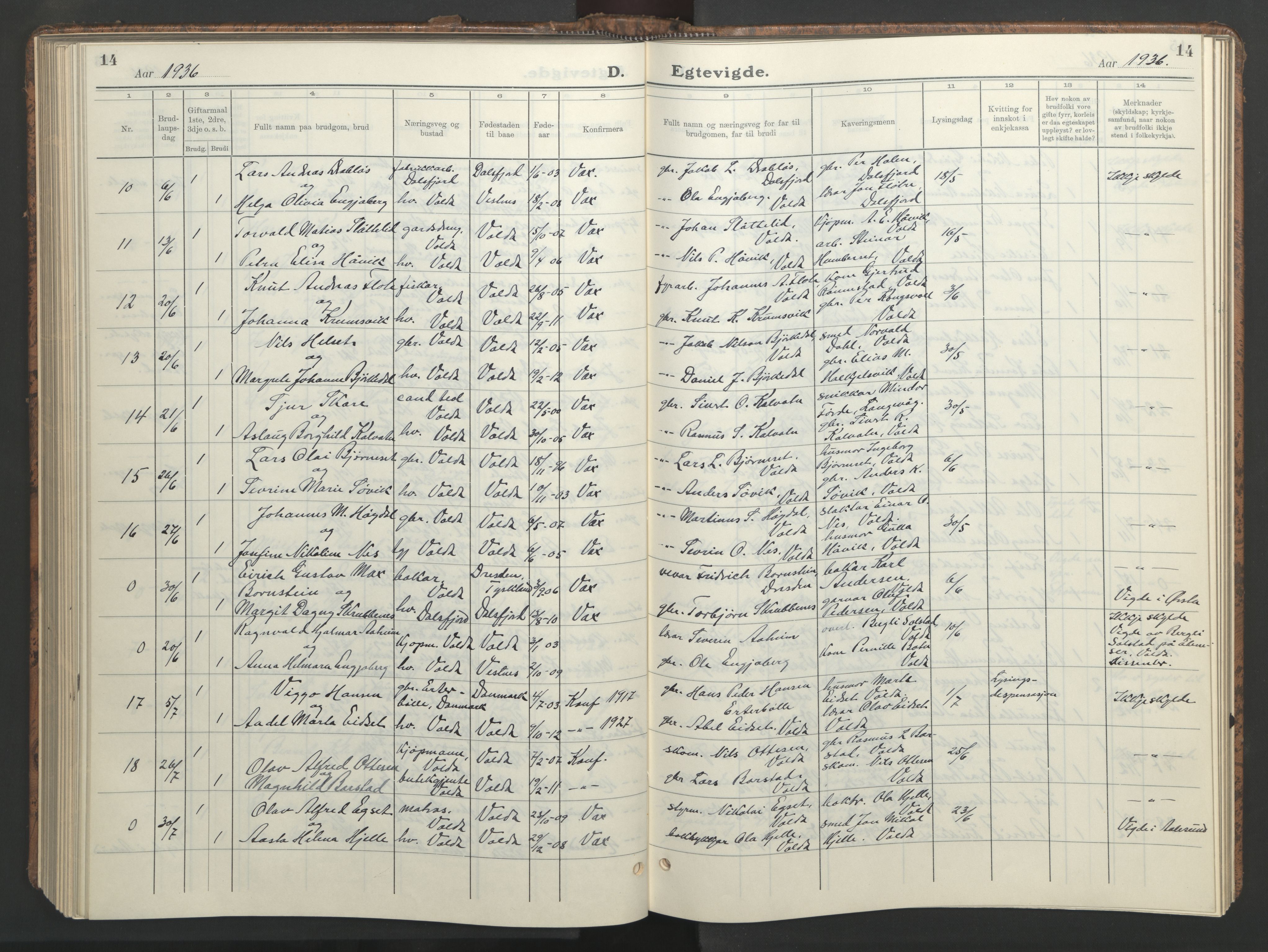 Ministerialprotokoller, klokkerbøker og fødselsregistre - Møre og Romsdal, AV/SAT-A-1454/511/L0161: Klokkerbok nr. 511C07, 1933-1948, s. 14