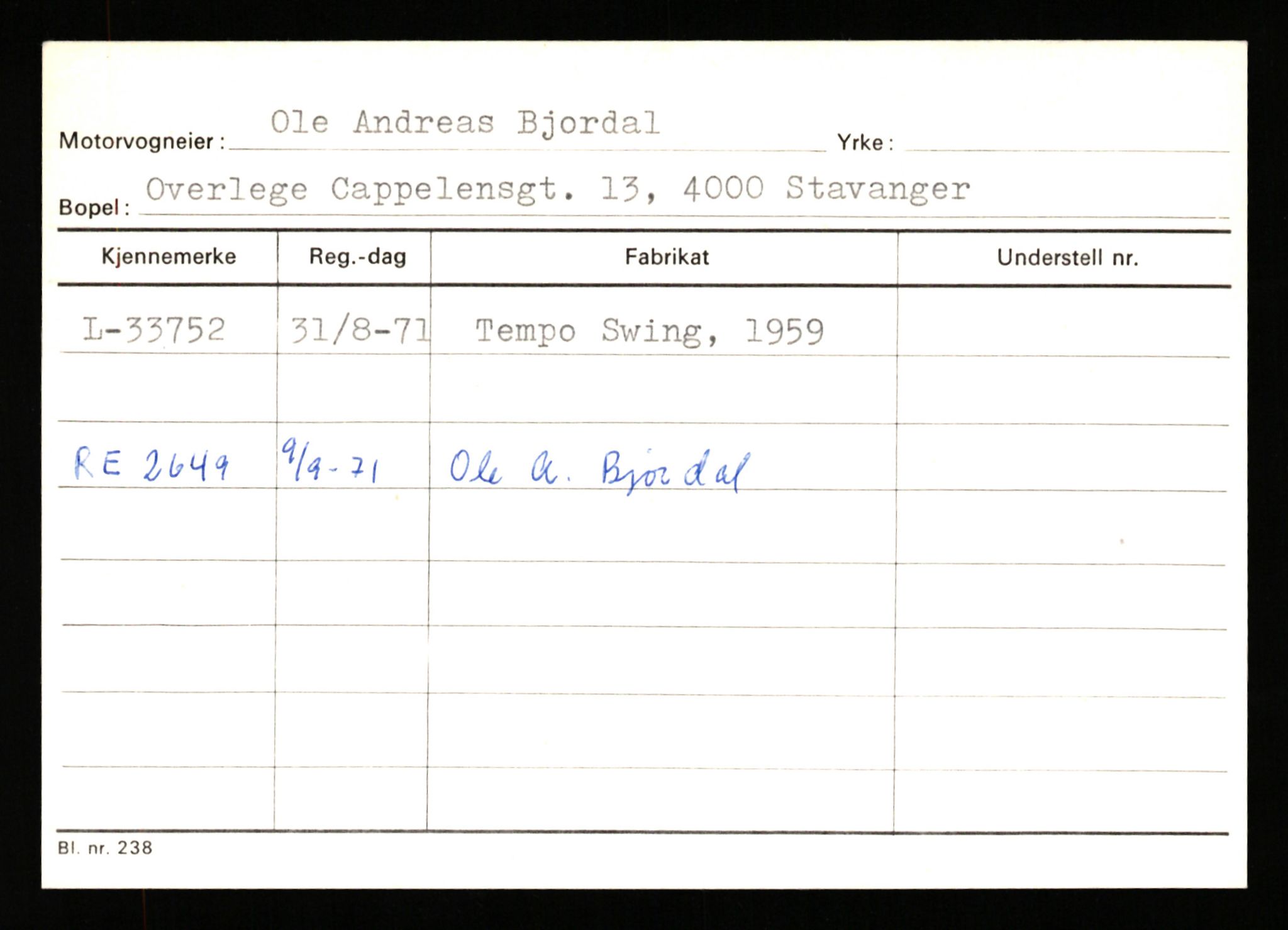 Stavanger trafikkstasjon, AV/SAST-A-101942/0/G/L0005: Registreringsnummer: 23000 - 34245, 1930-1971, s. 3330