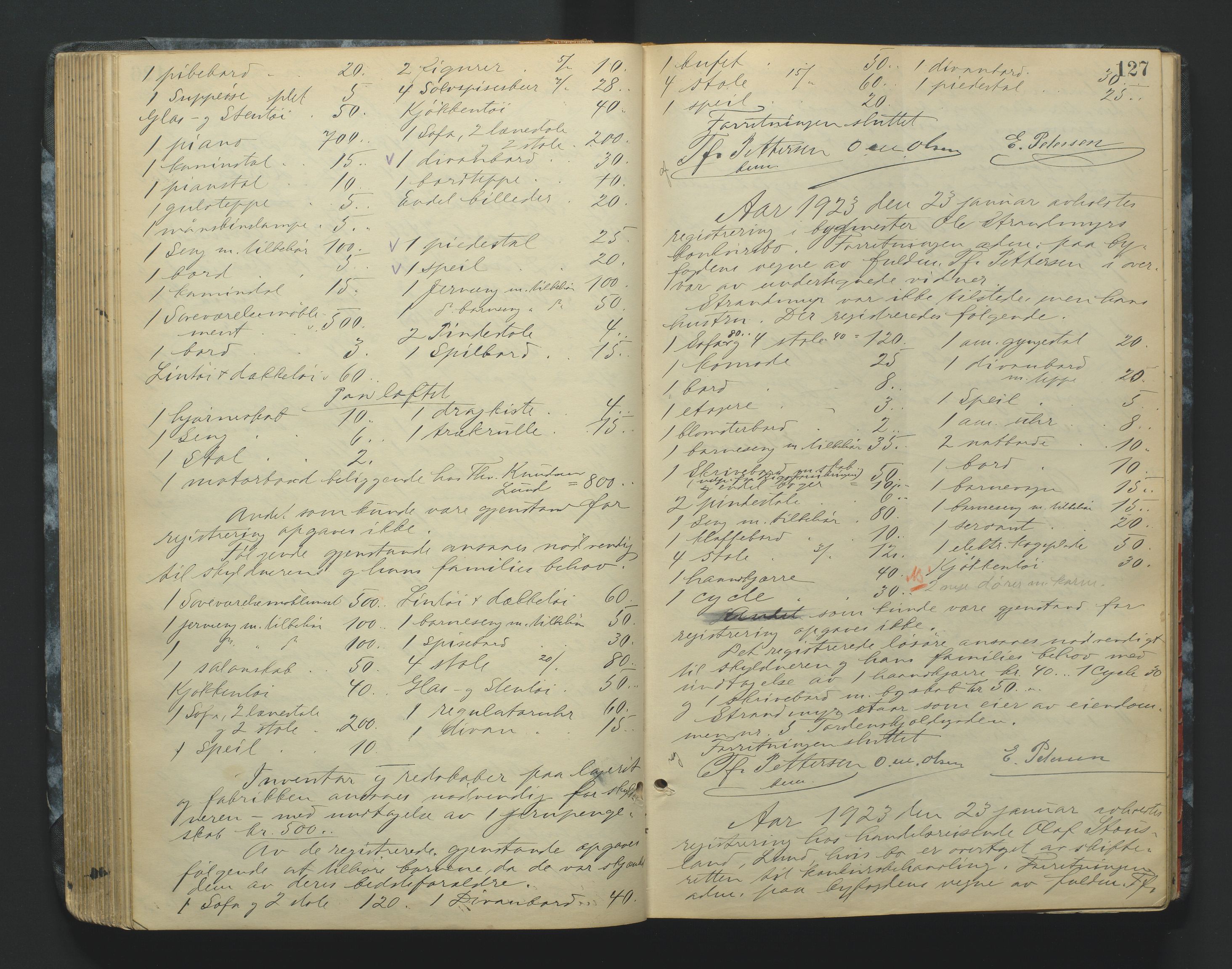 Kristiansand byrett, AV/SAK-1223-0001/H/Hc/L0036: Skifteregistreringsprotokoll nr. 8, med register, 1914-1931, s. 127