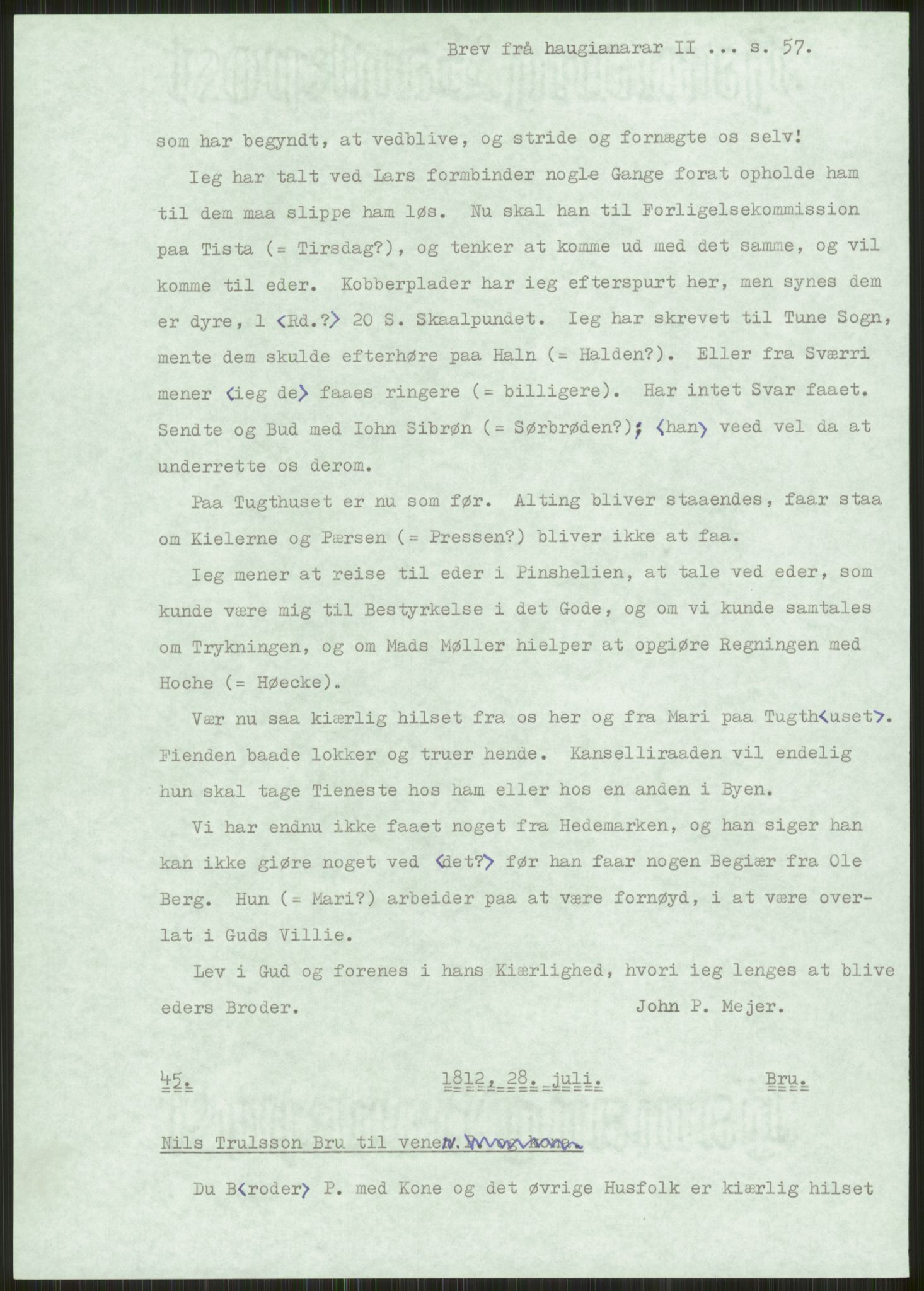 Samlinger til kildeutgivelse, Haugianerbrev, RA/EA-6834/F/L0002: Haugianerbrev II: 1805-1821, 1805-1821, s. 57