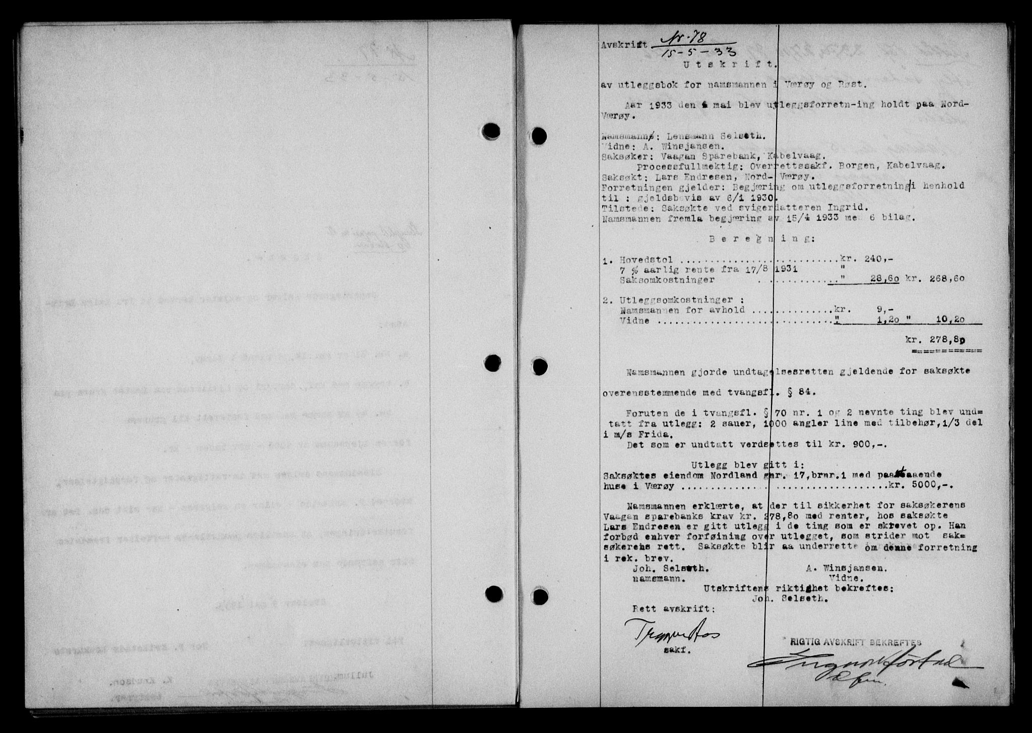 Lofoten sorenskriveri, SAT/A-0017/1/2/2C/L0027b: Pantebok nr. 27b, 1933-1933, Tingl.dato: 15.05.1933