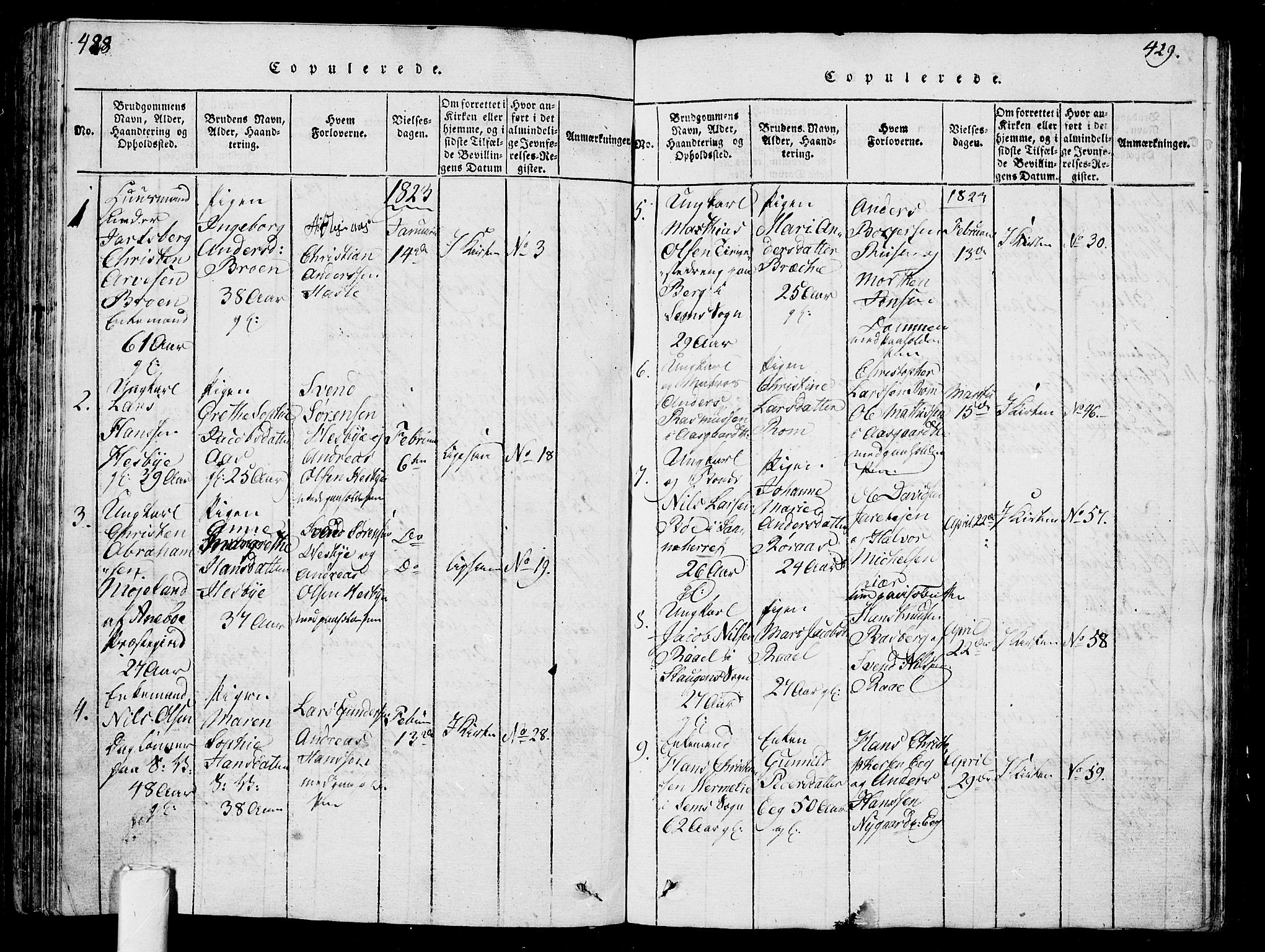 Sem kirkebøker, AV/SAKO-A-5/G/Ga/L0001: Klokkerbok nr. I 1, 1814-1825, s. 428-429