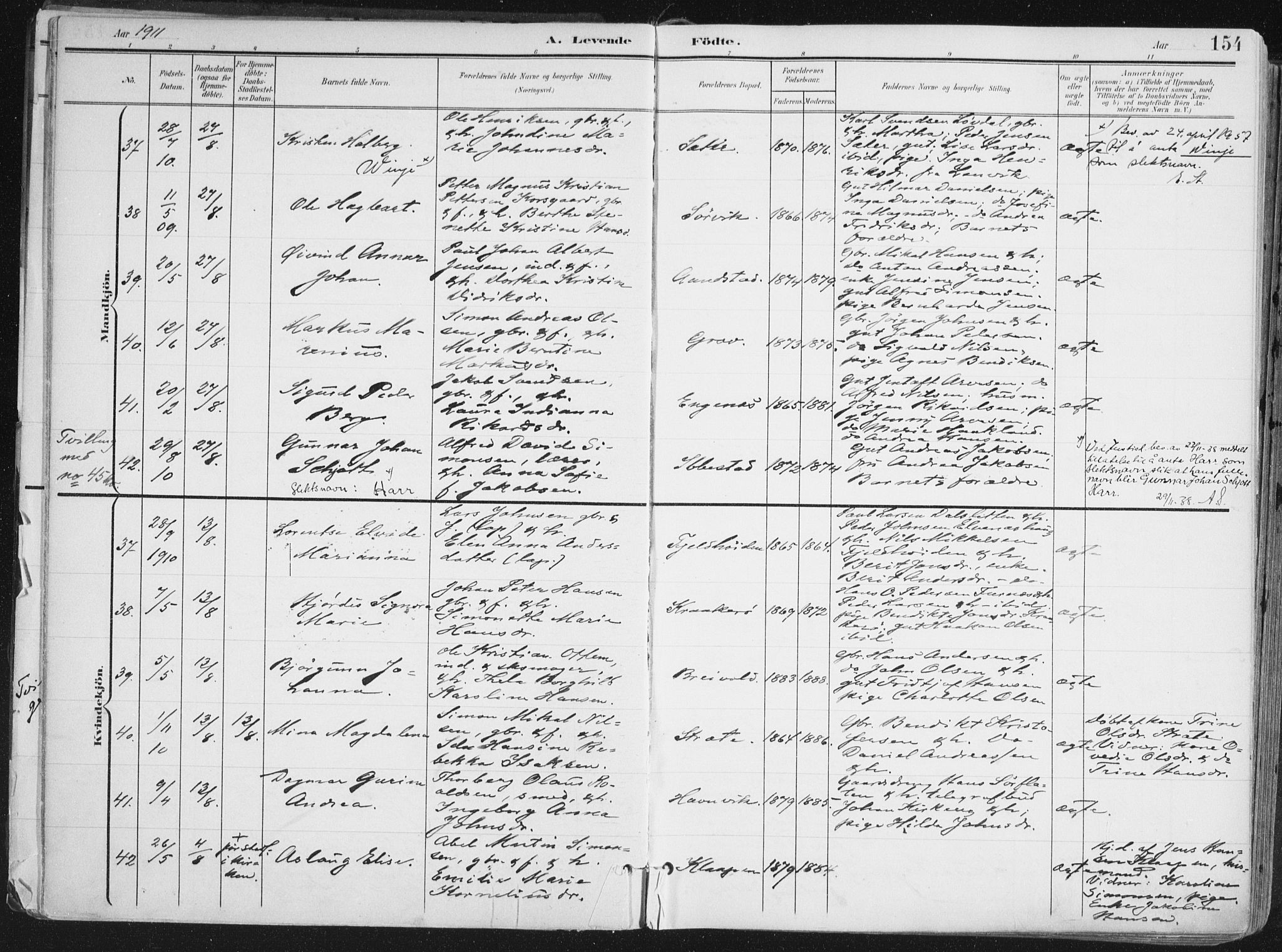 Ibestad sokneprestembete, AV/SATØ-S-0077/H/Ha/Haa/L0017kirke: Ministerialbok nr. 17, 1901-1914, s. 154