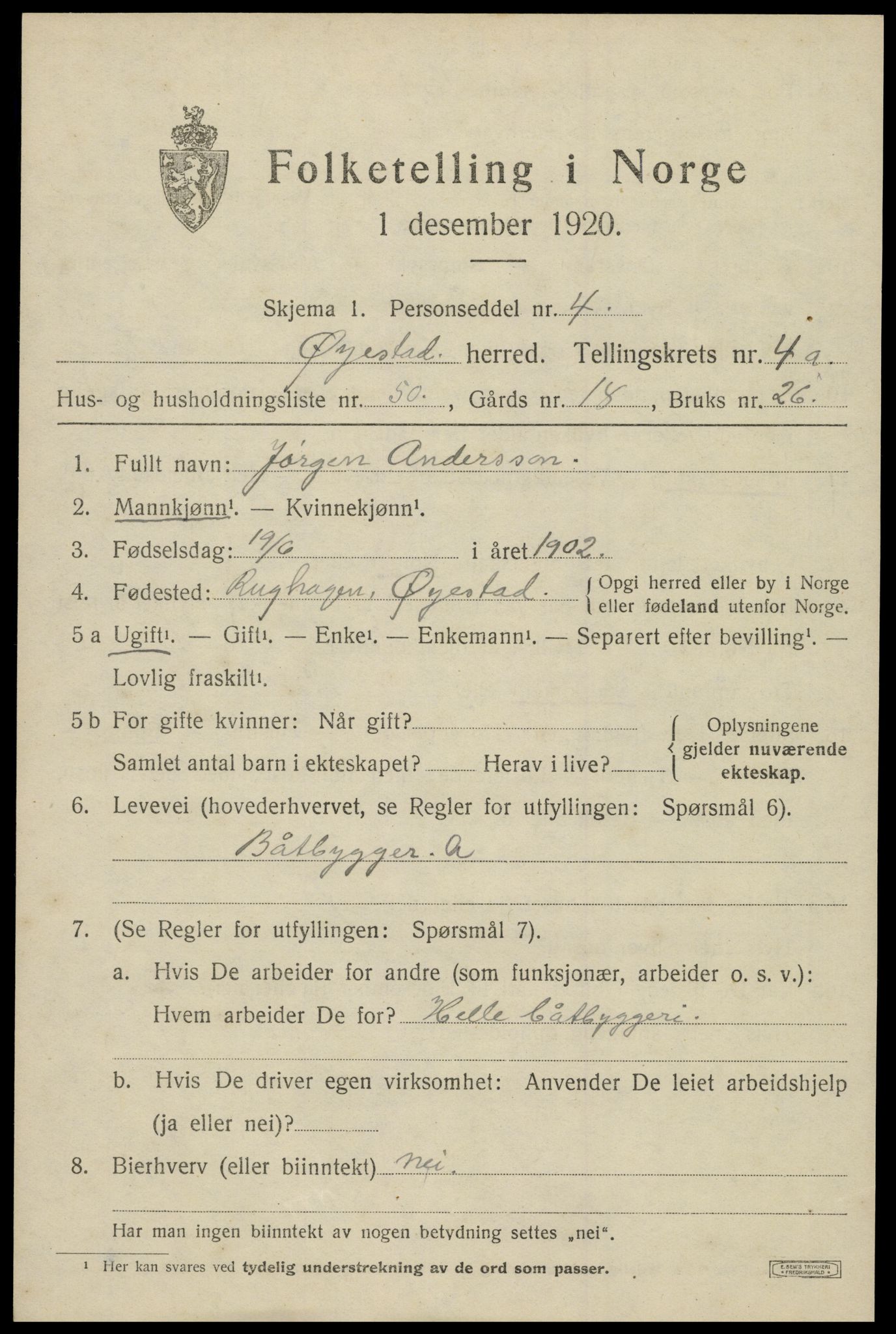 SAK, Folketelling 1920 for 0920 Øyestad herred, 1920, s. 3676