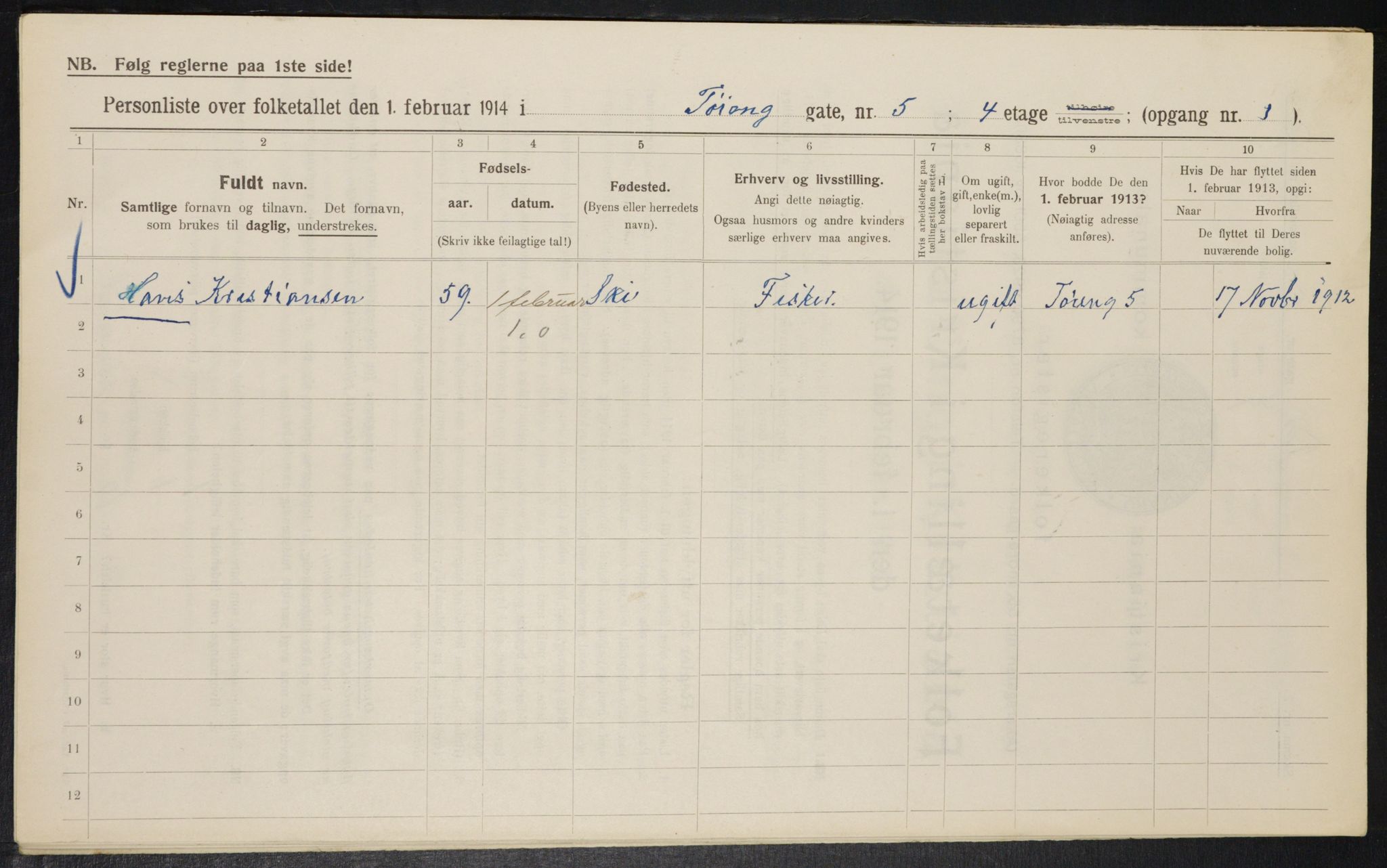 OBA, Kommunal folketelling 1.2.1914 for Kristiania, 1914, s. 118307