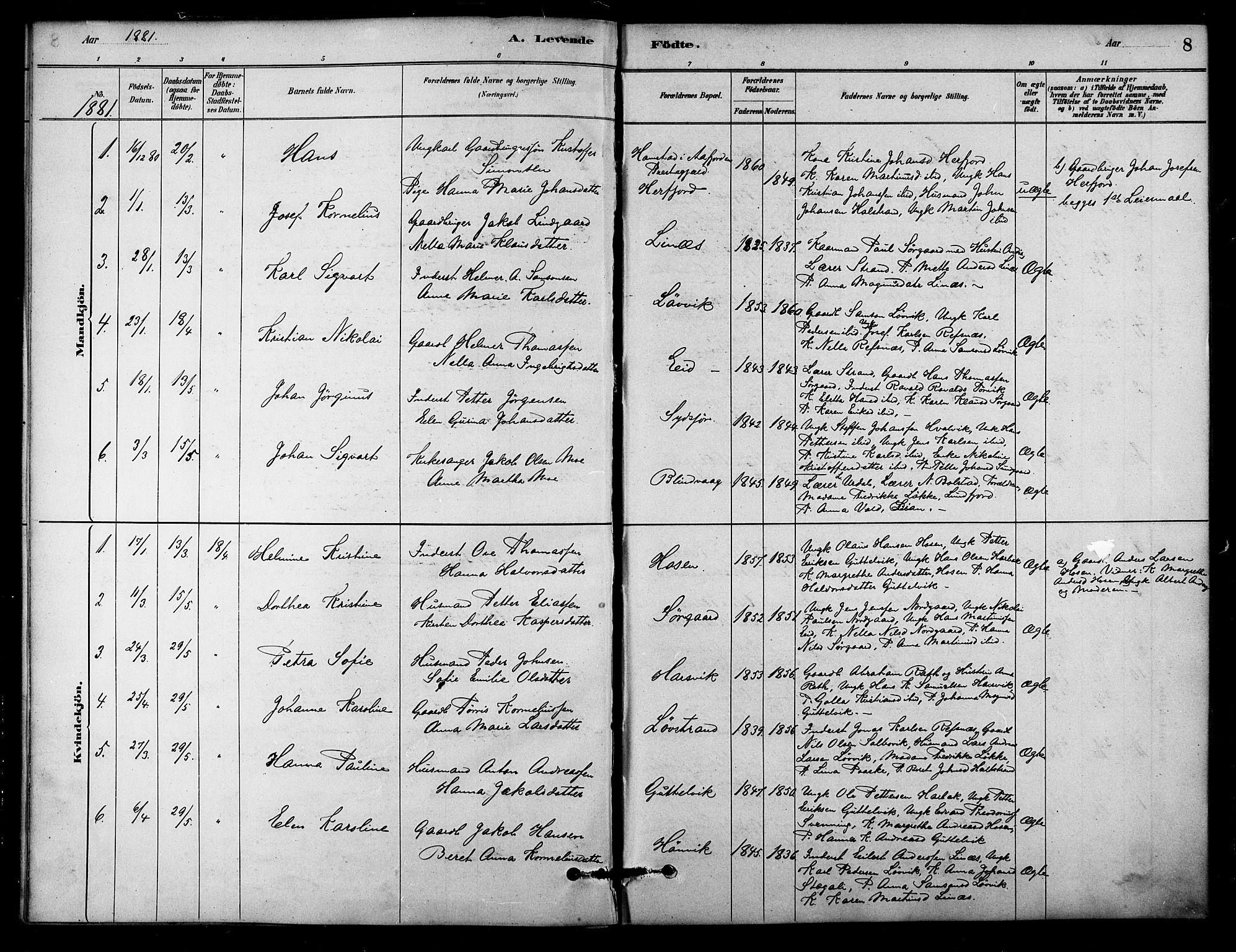 Ministerialprotokoller, klokkerbøker og fødselsregistre - Sør-Trøndelag, SAT/A-1456/656/L0692: Ministerialbok nr. 656A01, 1879-1893, s. 8