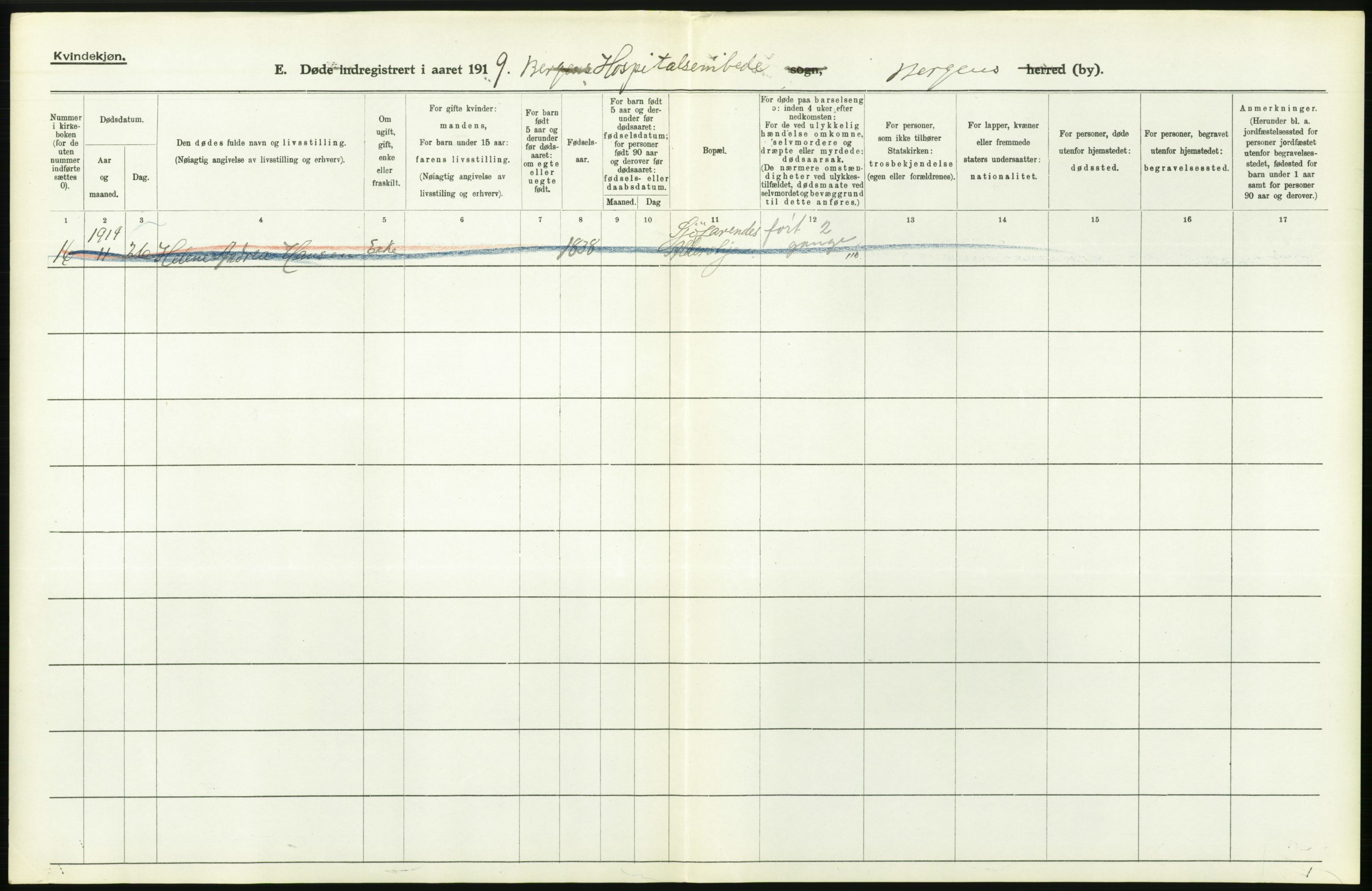 Statistisk sentralbyrå, Sosiodemografiske emner, Befolkning, RA/S-2228/D/Df/Dfb/Dfbi/L0035: Bergen: Gifte, døde, dødfødte., 1919, s. 408