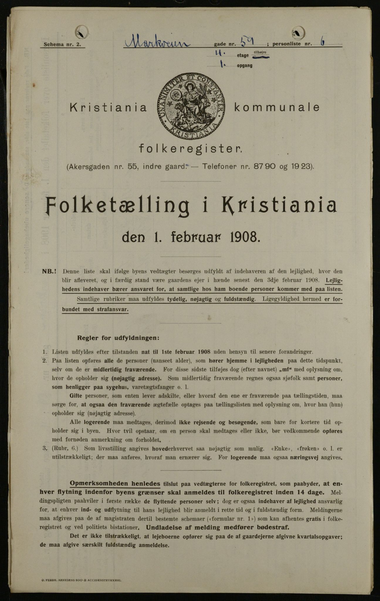 OBA, Kommunal folketelling 1.2.1908 for Kristiania kjøpstad, 1908, s. 57748