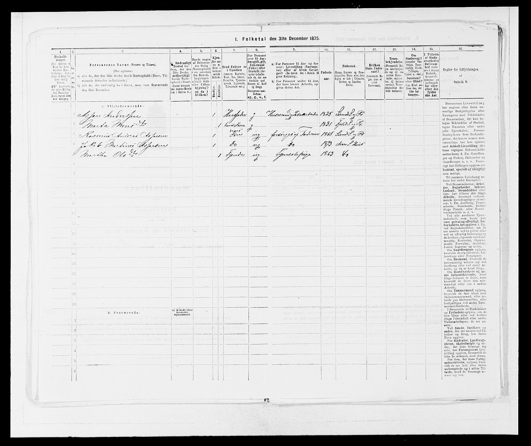 SAB, Folketelling 1875 for 1250P Haus prestegjeld, 1875, s. 871