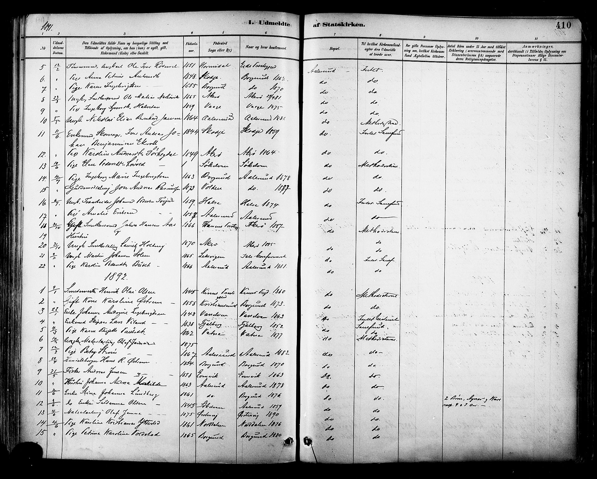 Ministerialprotokoller, klokkerbøker og fødselsregistre - Møre og Romsdal, AV/SAT-A-1454/529/L0455: Ministerialbok nr. 529A05, 1885-1893, s. 410