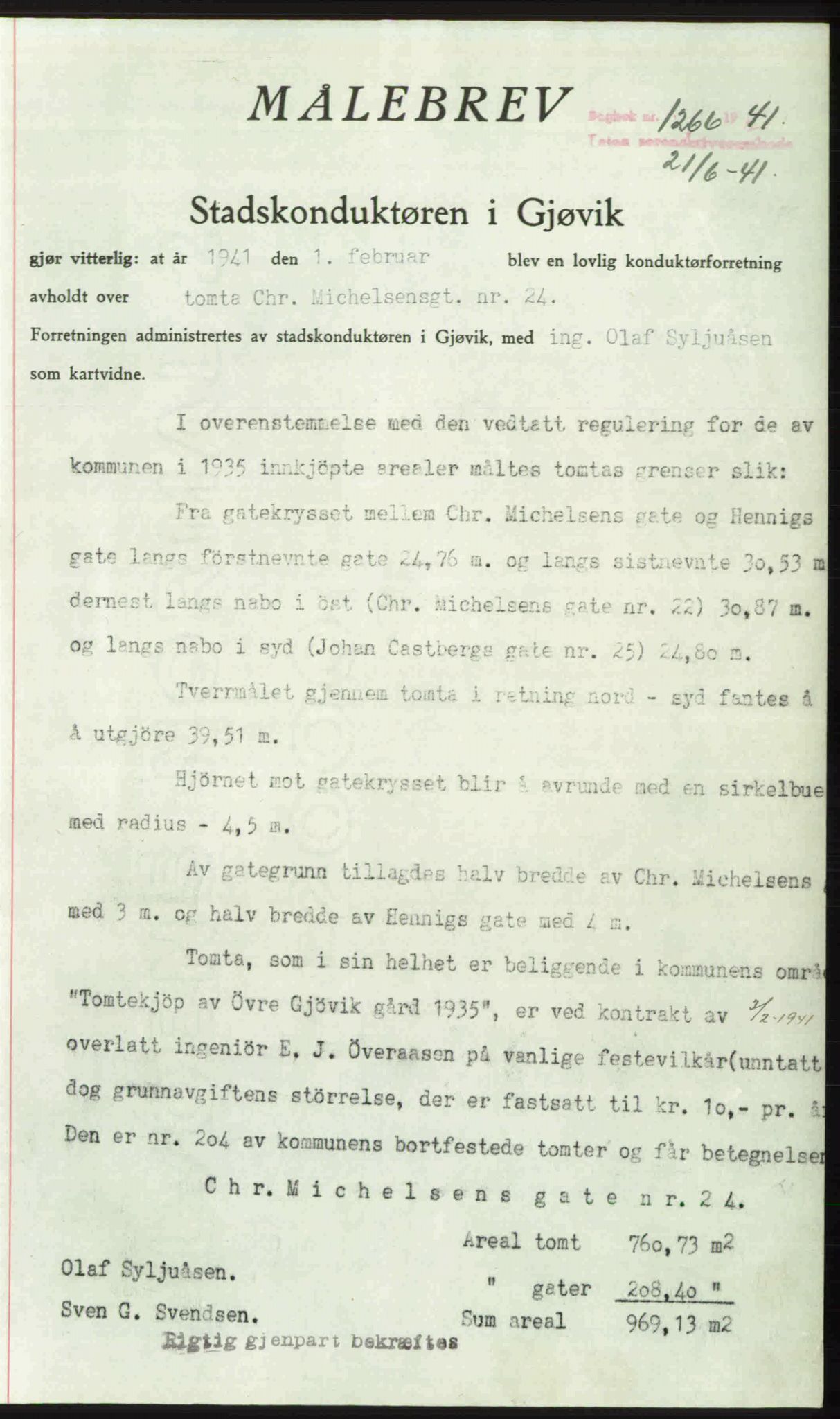 Toten tingrett, AV/SAH-TING-006/H/Hb/Hbc/L0008: Pantebok nr. Hbc-08, 1941-1941, Dagboknr: 1266/1941