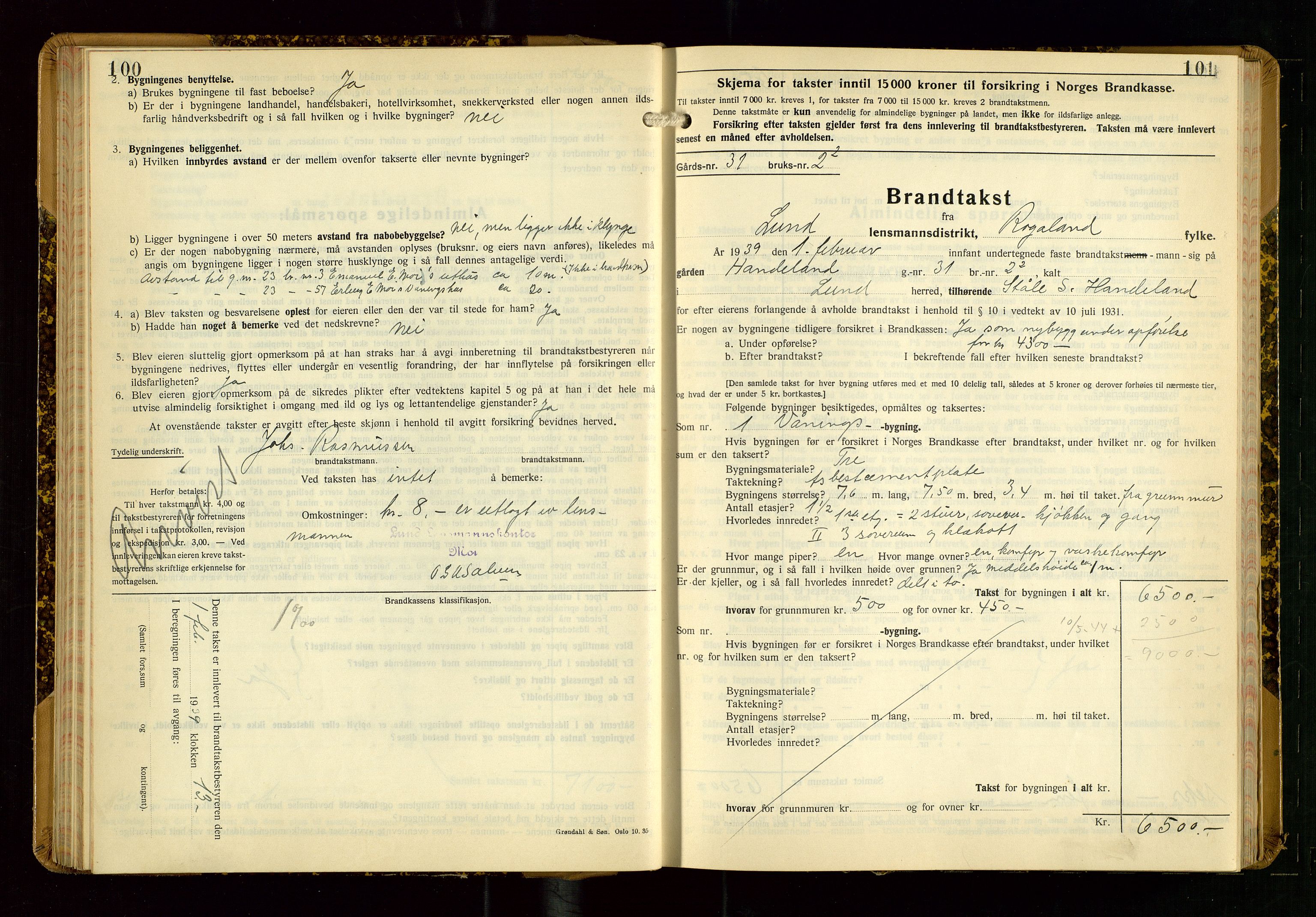 Lund lensmannskontor, AV/SAST-A-100303/Gob/L0006: "Brandtakstprotokoll", 1938-1951, s. 100-101