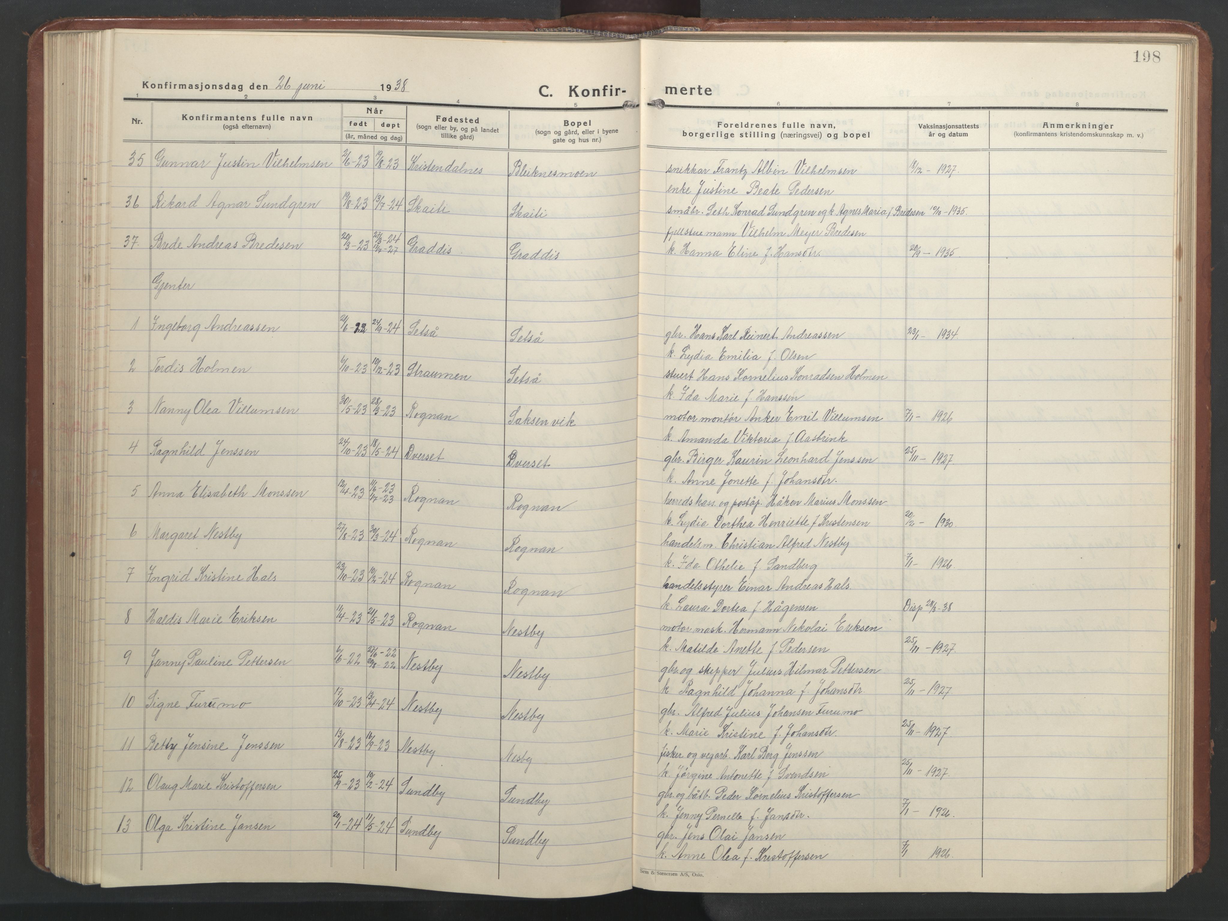 Ministerialprotokoller, klokkerbøker og fødselsregistre - Nordland, AV/SAT-A-1459/847/L0680: Klokkerbok nr. 847C08, 1930-1947, s. 198