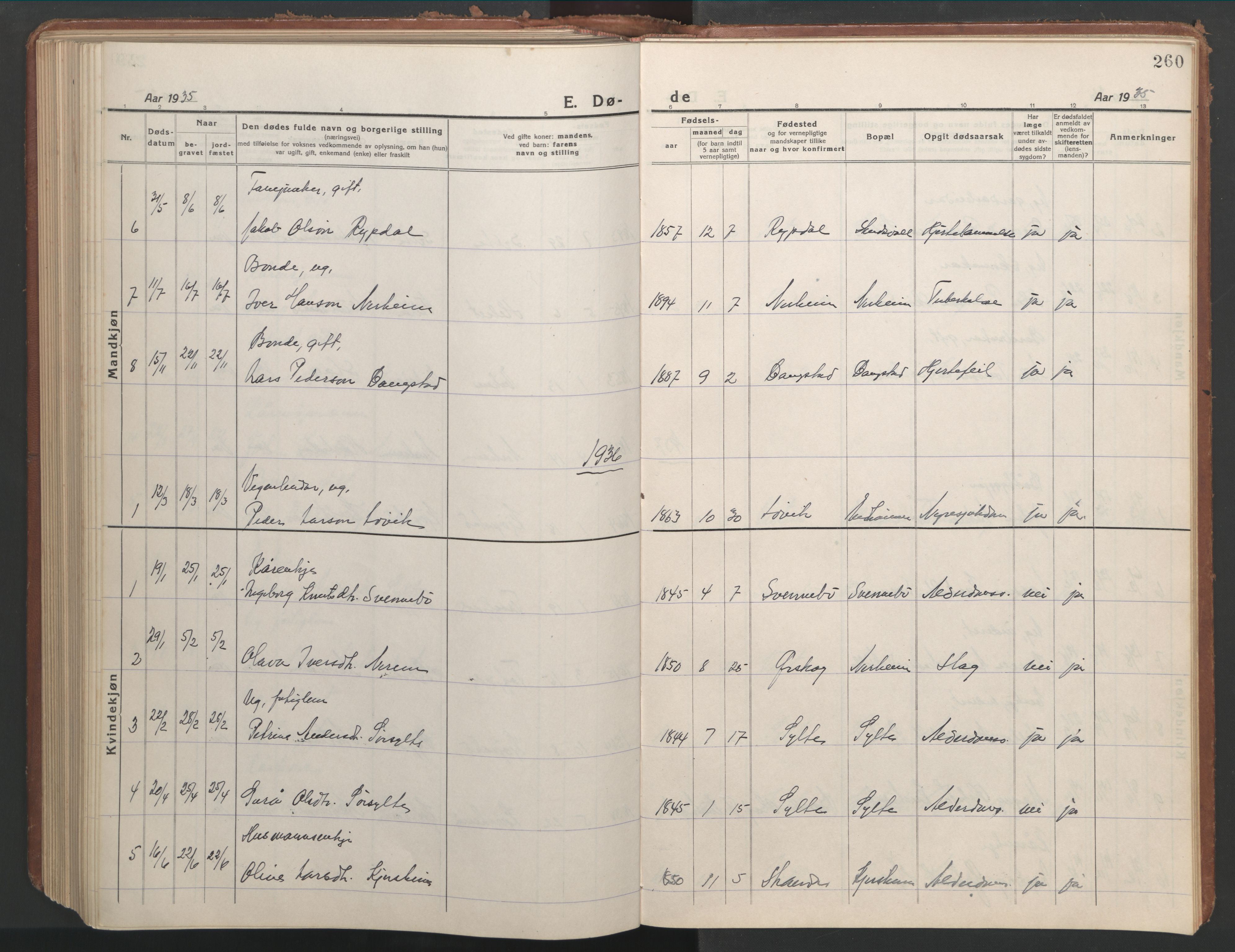 Ministerialprotokoller, klokkerbøker og fødselsregistre - Møre og Romsdal, AV/SAT-A-1454/541/L0548: Klokkerbok nr. 541C03, 1921-1960, s. 260