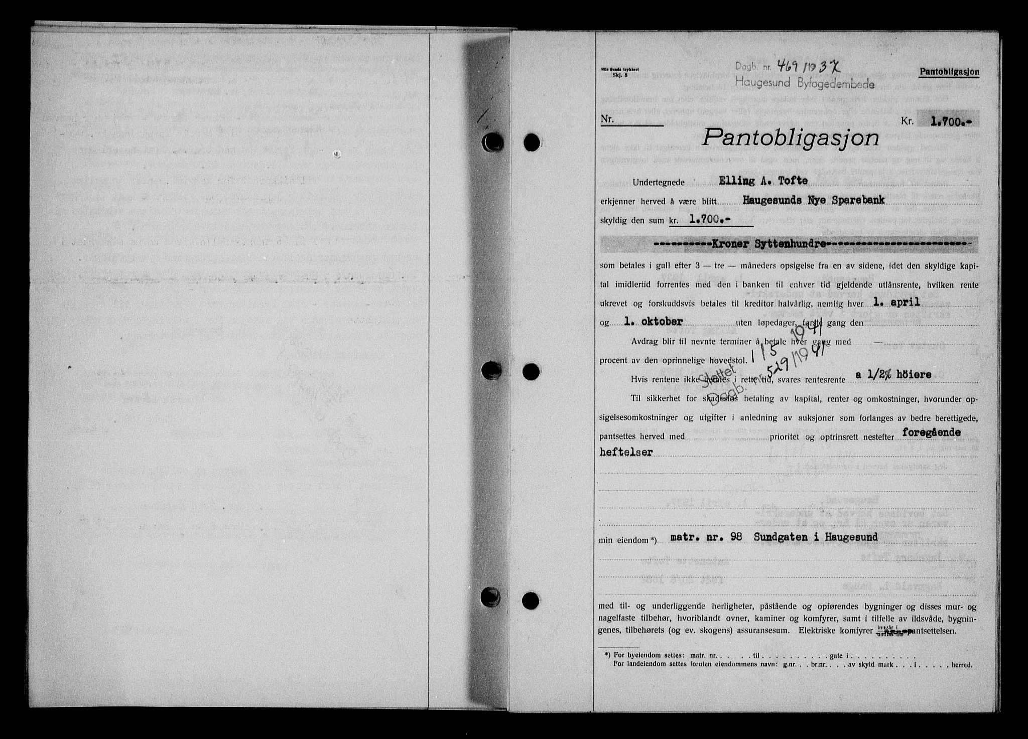 Haugesund tingrett, SAST/A-101415/01/II/IIC/L0031: Pantebok nr. 31, 1936-1938, Dagboknr: 469/1937