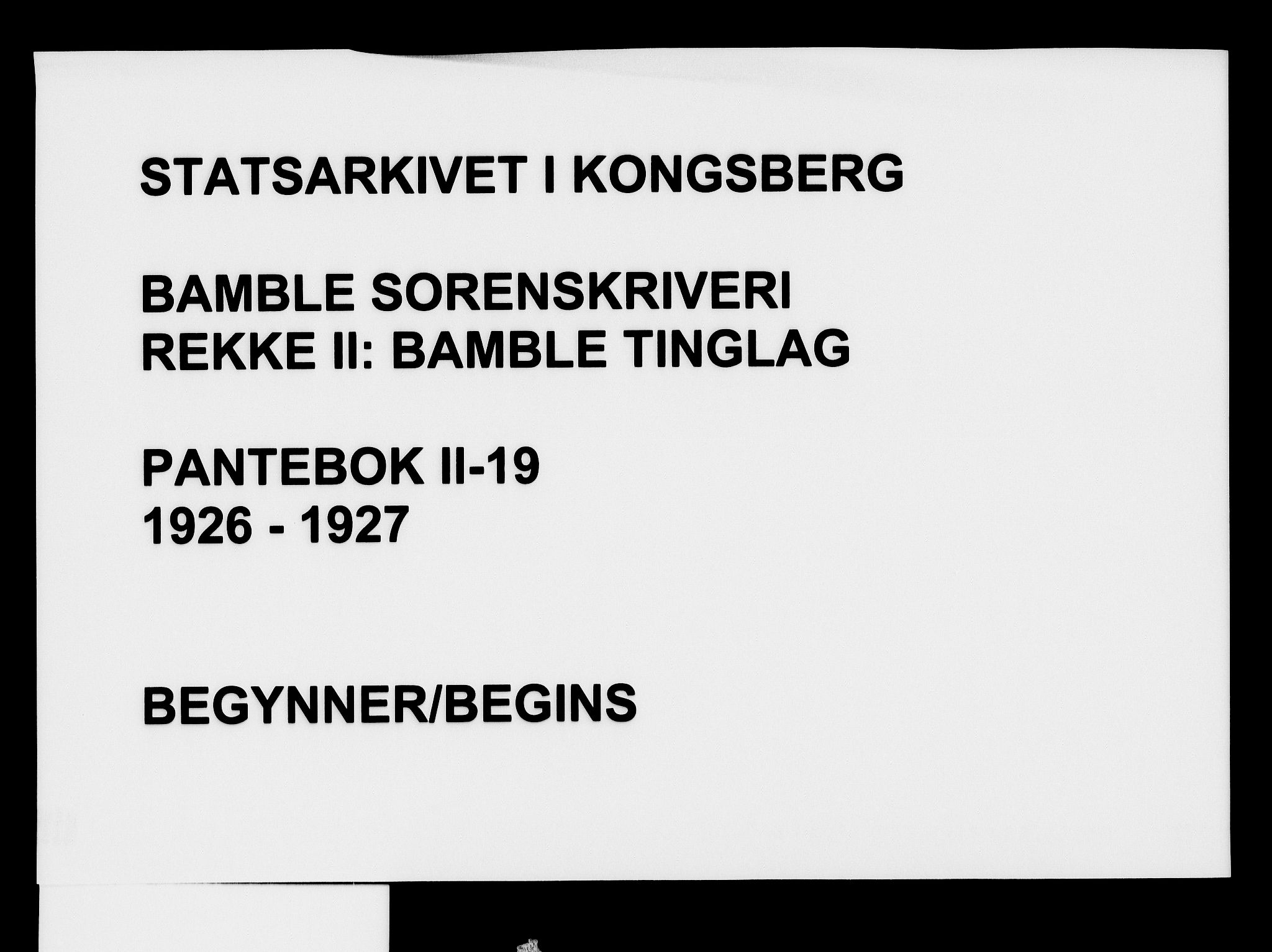 Bamble sorenskriveri, SAKO/A-214/G/Ga/Gab/L0019: Pantebok nr. II 19, 1926-1927