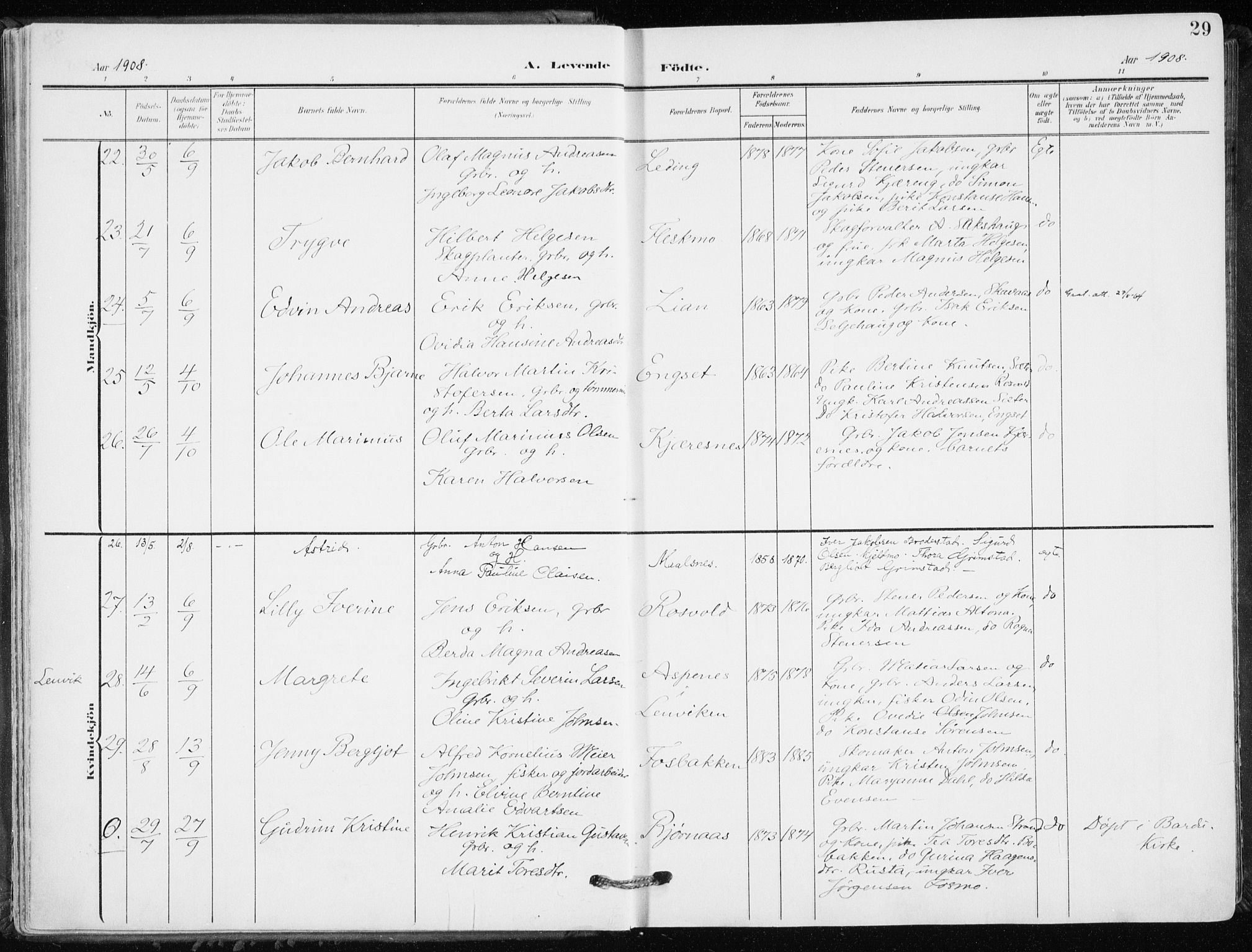 Målselv sokneprestembete, AV/SATØ-S-1311/G/Ga/Gaa/L0011kirke: Ministerialbok nr. 11, 1904-1918, s. 29