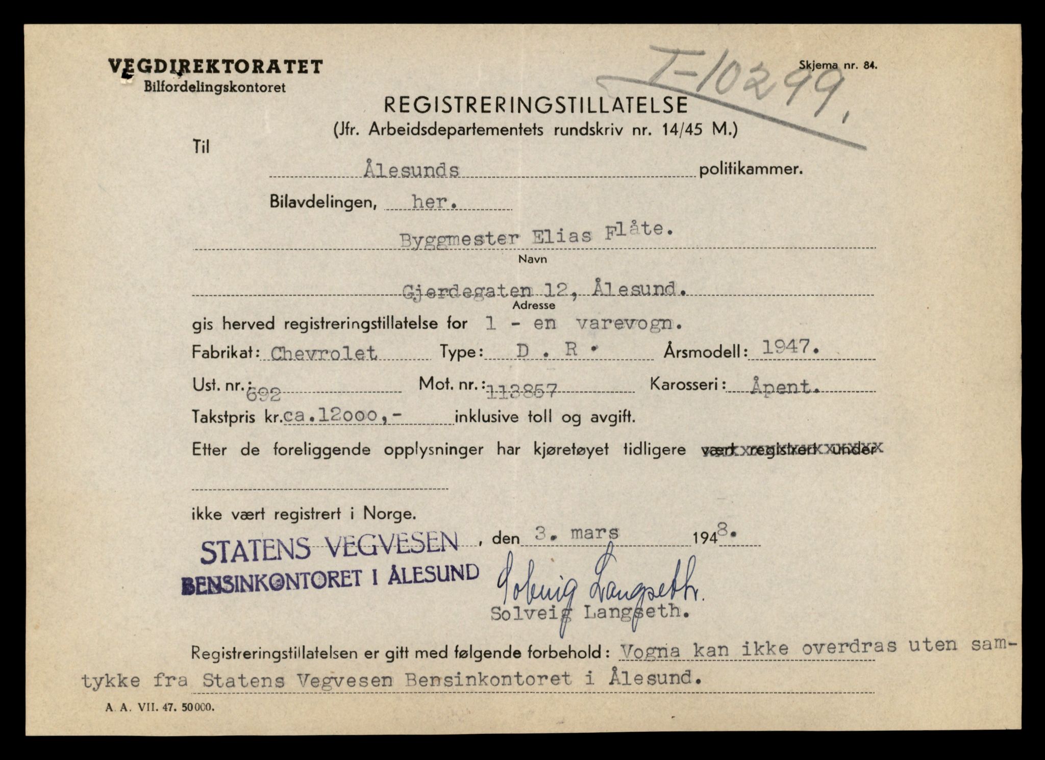 Møre og Romsdal vegkontor - Ålesund trafikkstasjon, AV/SAT-A-4099/F/Fe/L0035: Registreringskort for kjøretøy T 12653 - T 12829, 1927-1998, s. 1056