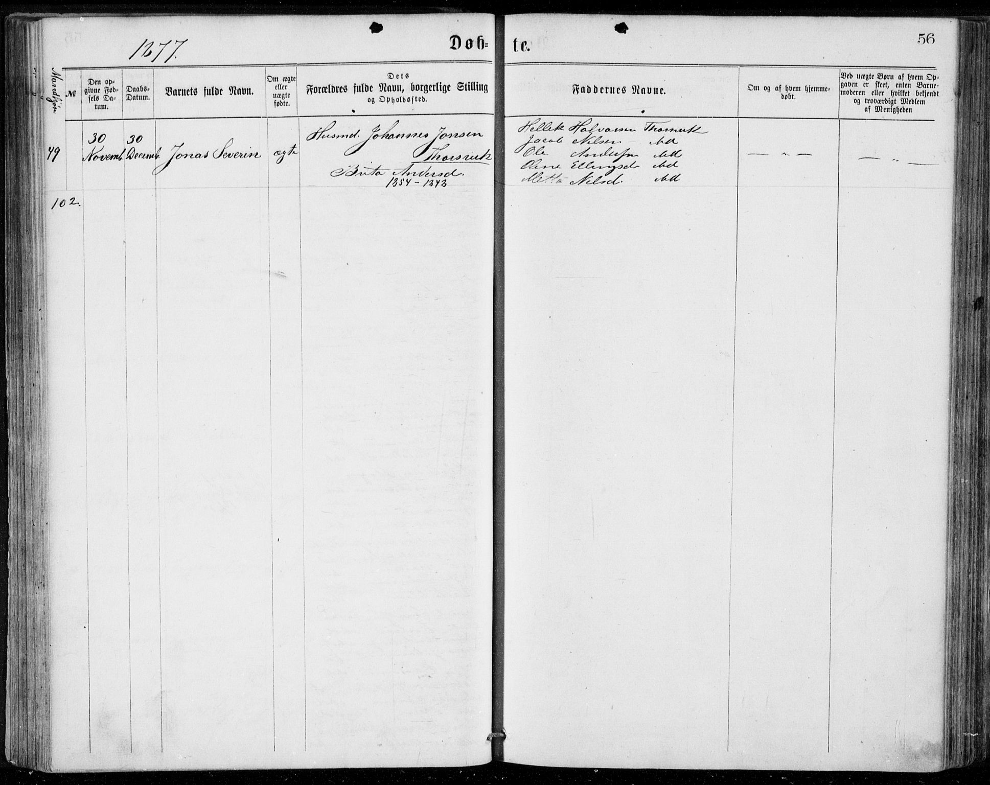 Herdla Sokneprestembete, AV/SAB-A-75701/H/Haa: Ministerialbok nr. A 2, 1869-1877, s. 56