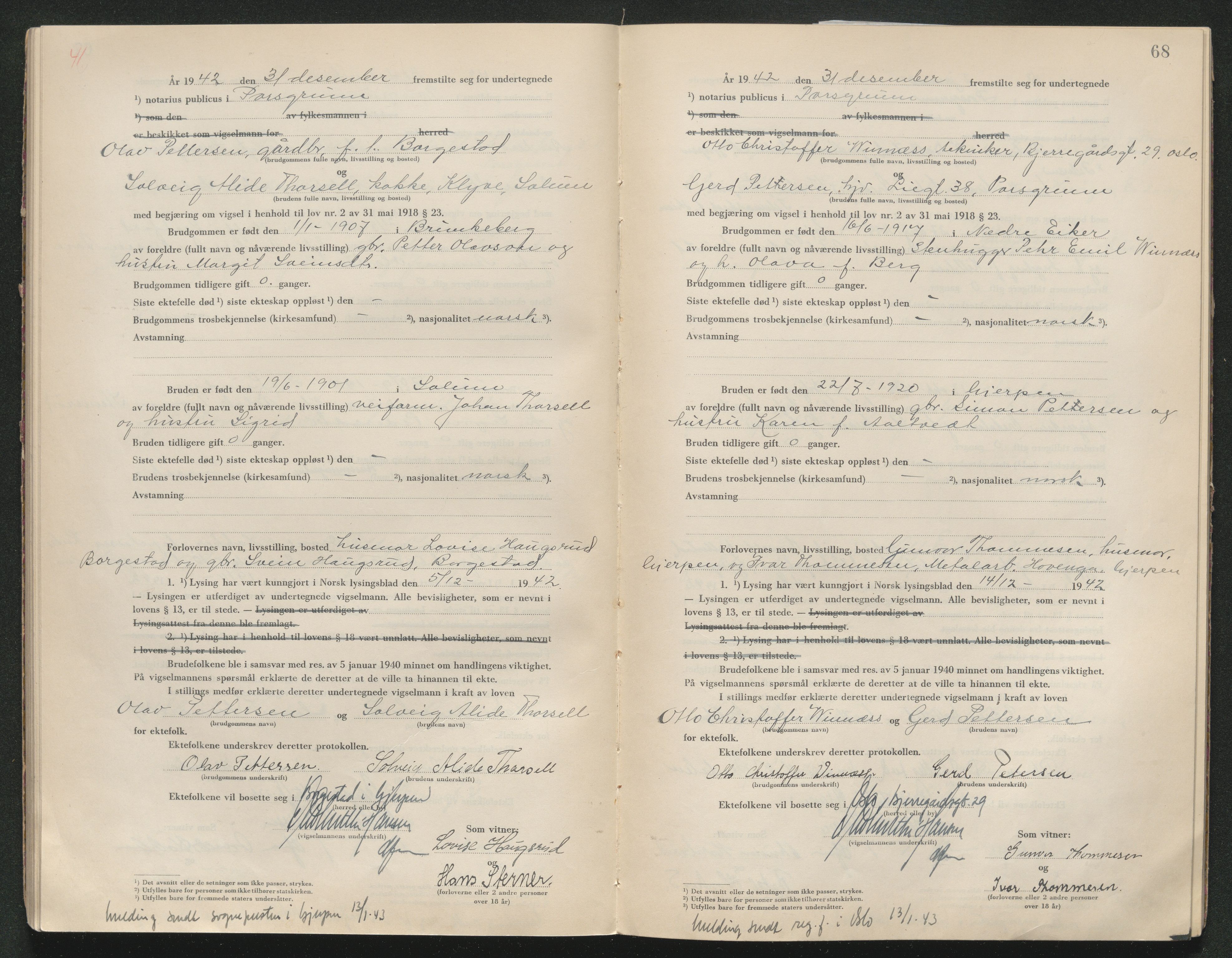 Gjerpen sorenskriveri, SAKO/A-216/L/Lb/L0001: Vigselsprotokoll, 1920-1948, s. 68