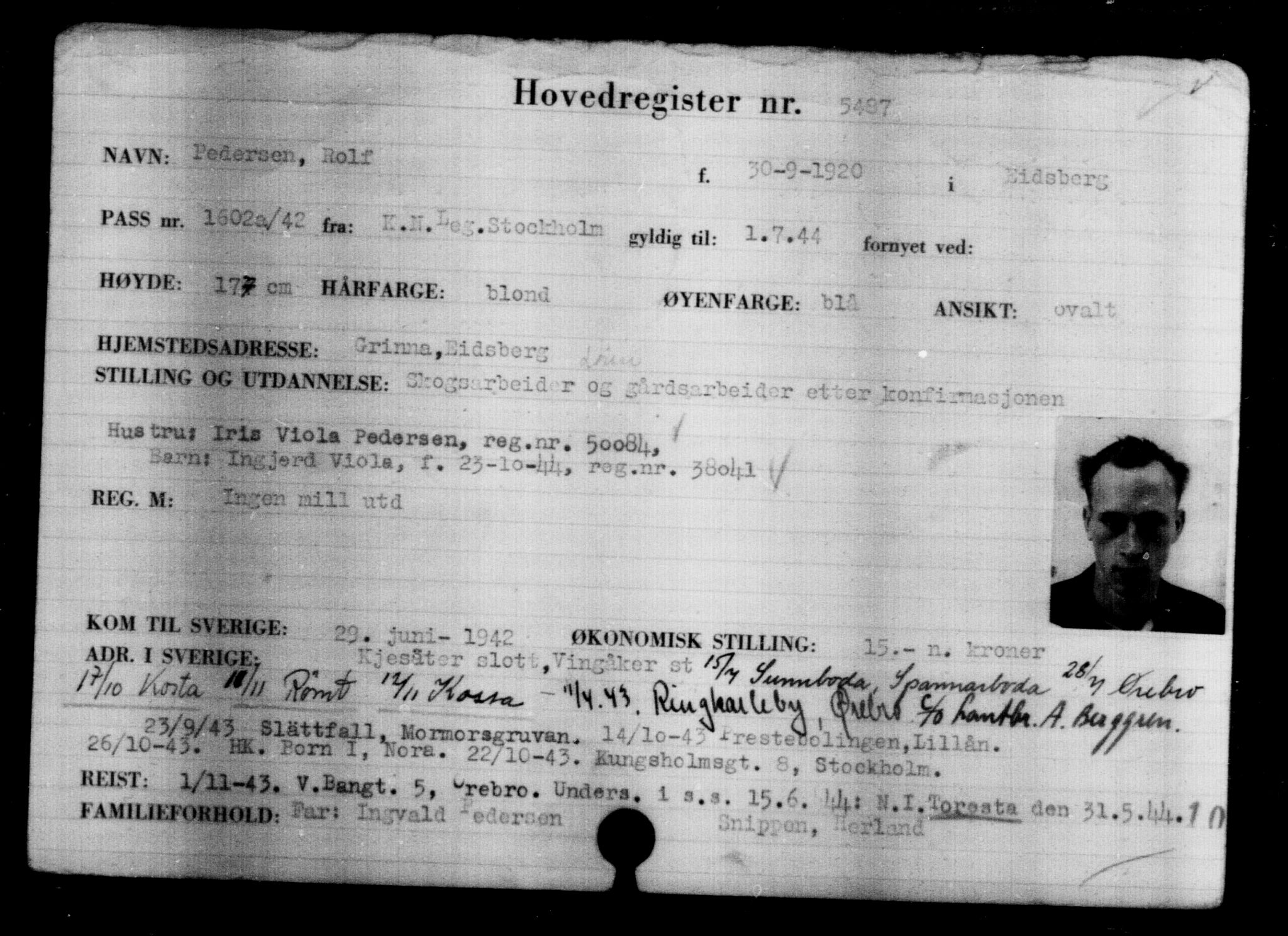 Utenriksstasjonene, Legasjonen i Stockholm, Flyktningkontoret, AV/RA-S-6753/V/Va/L0004: Kjesäterkartoteket, flyktninger med registreringsnr. 3496-6610, 1940-1945, s. 2304