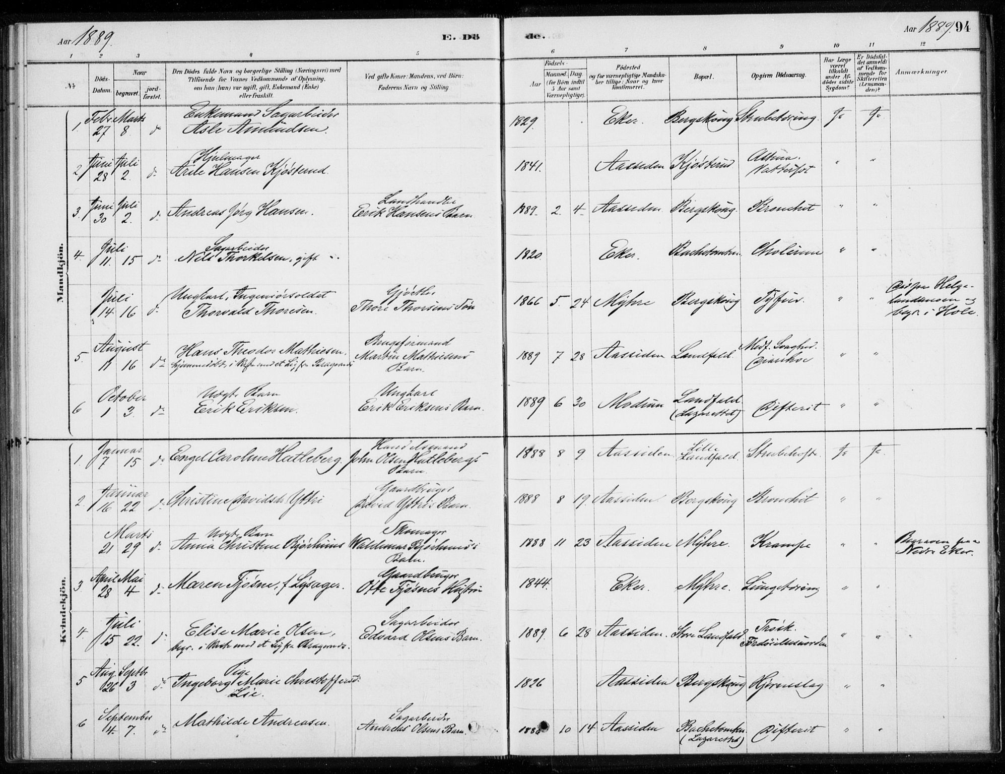 Åssiden kirkebøker, AV/SAKO-A-251/F/Fa/L0001: Ministerialbok nr. 1, 1878-1904, s. 94